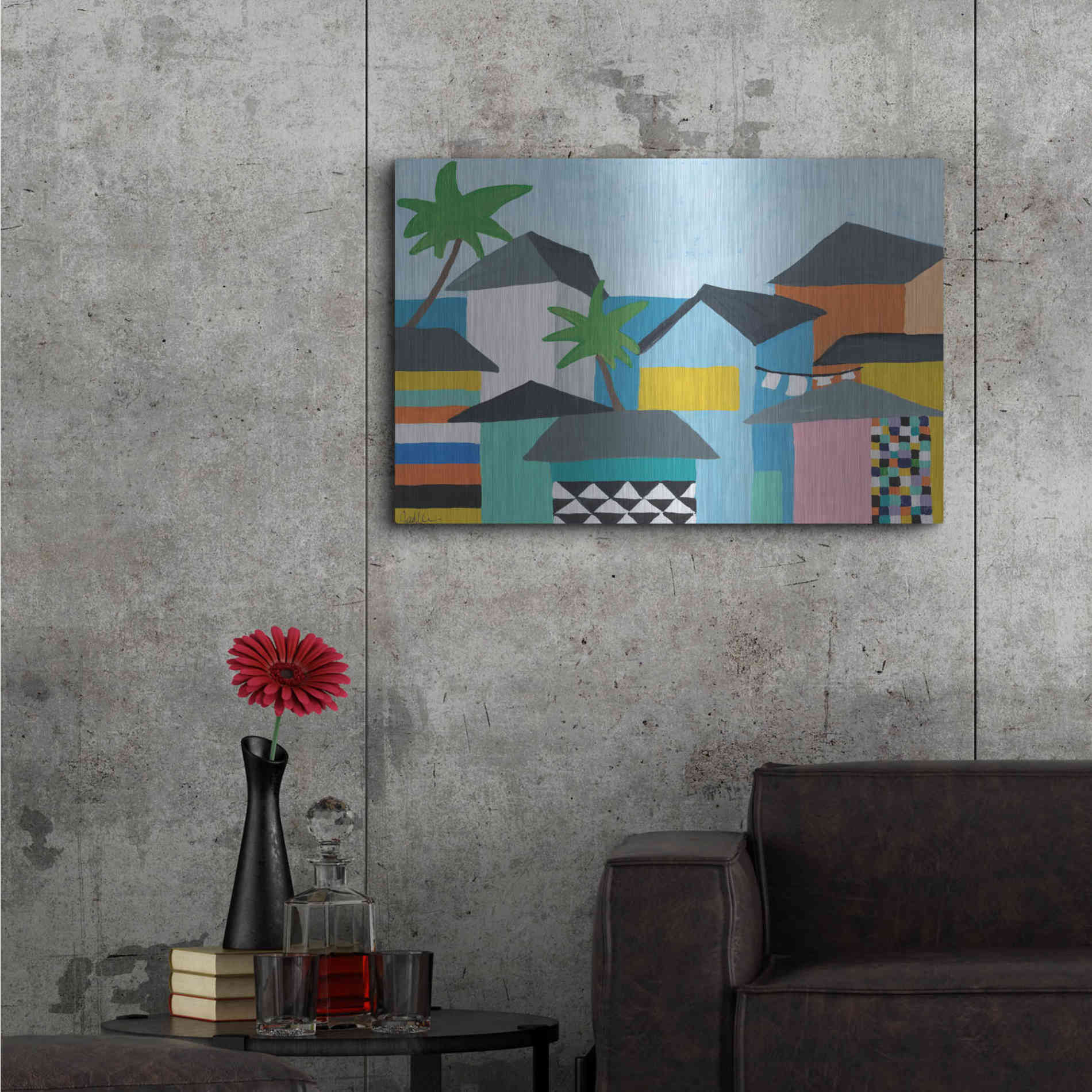 Luxe Metal Art 'Beachfront Property 3' by Jan Weiss, Metal Wall Art,36x24