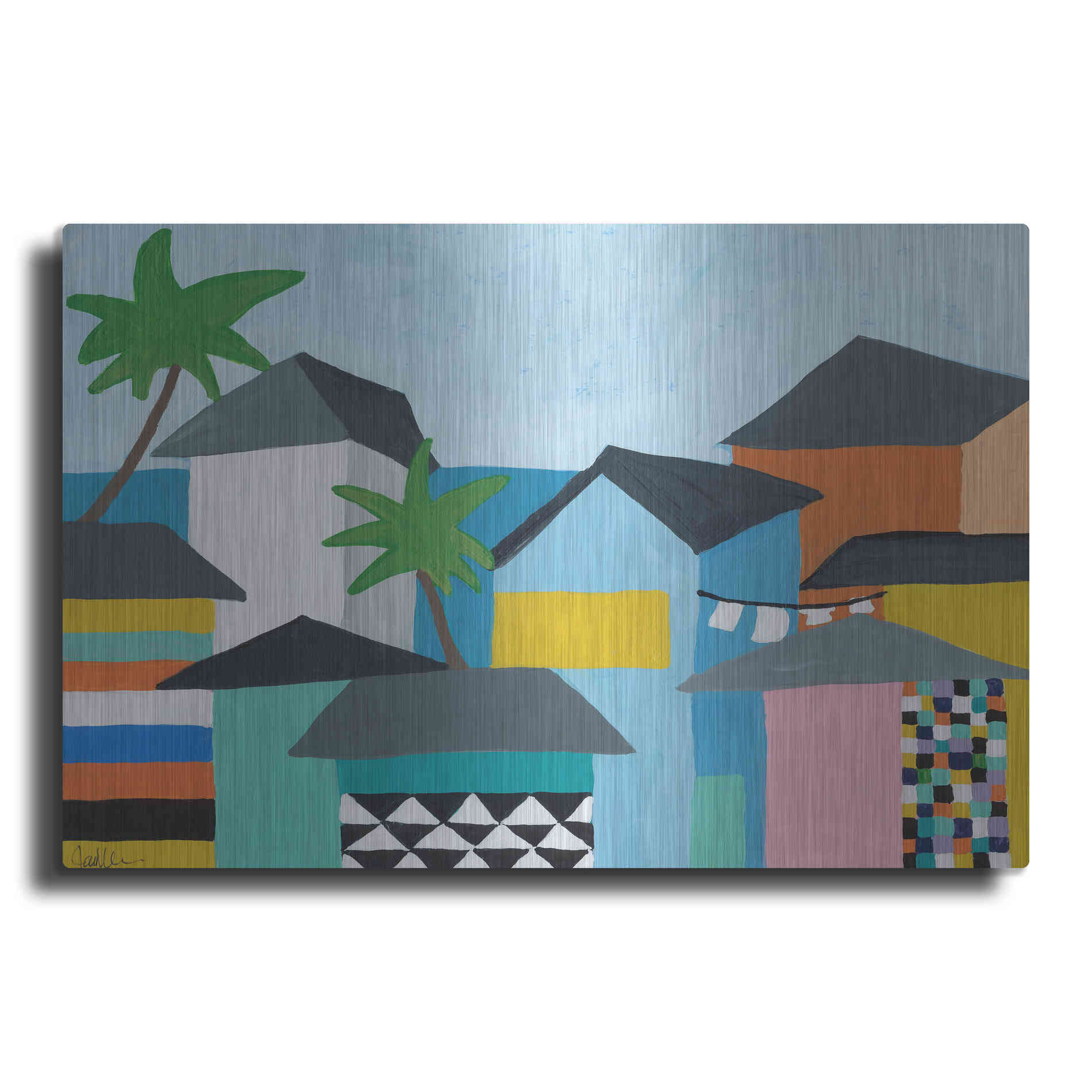 Luxe Metal Art 'Beachfront Property 3' by Jan Weiss, Metal Wall Art