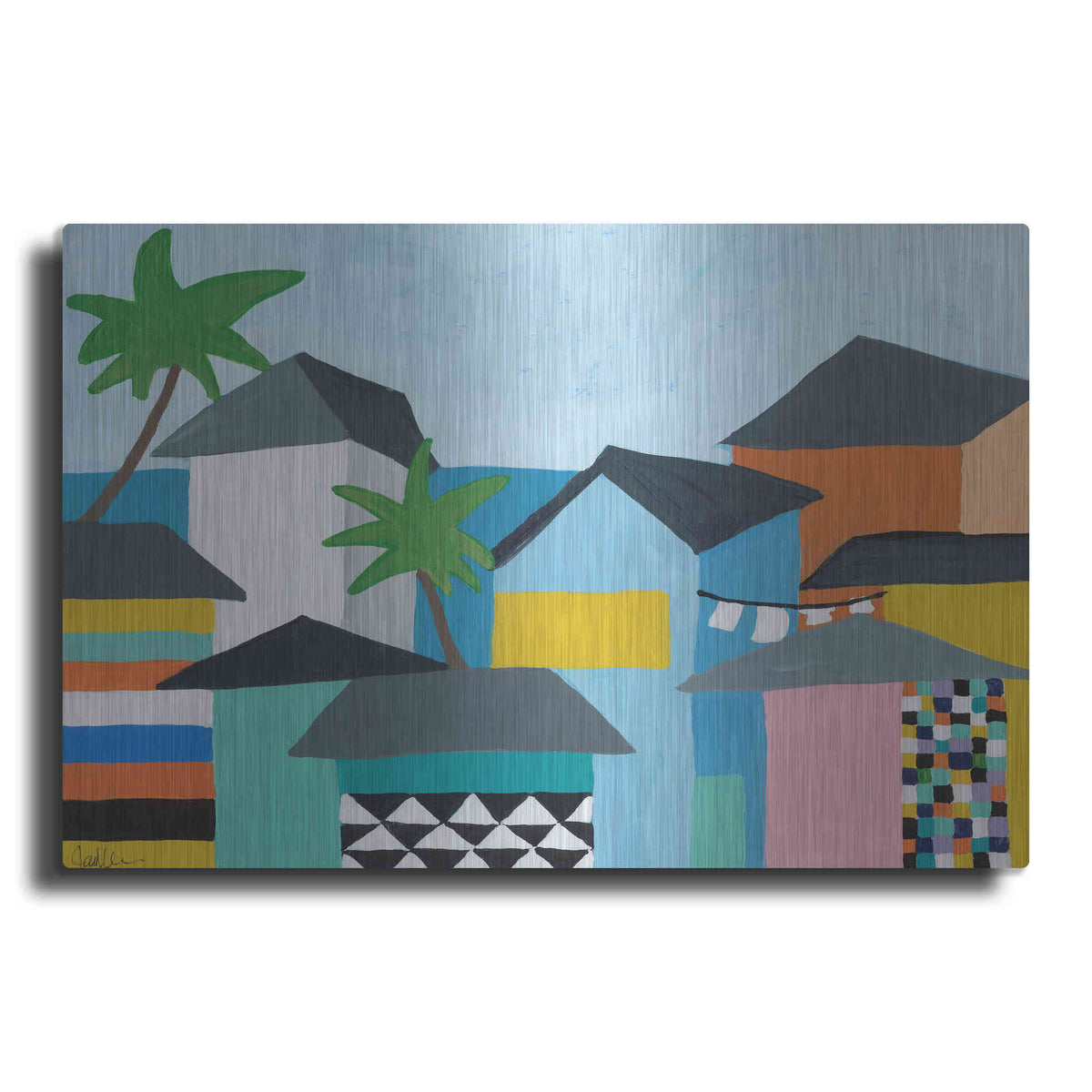 Luxe Metal Art 'Beachfront Property 3' by Jan Weiss, Metal Wall Art