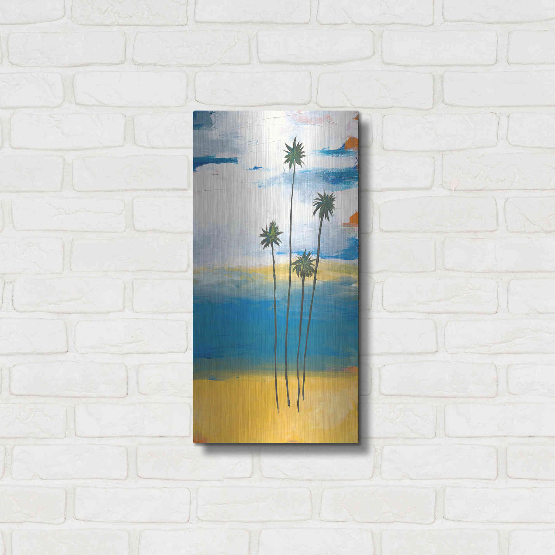 Luxe Metal Art 'Four Palms' by Jan Weiss, Metal Wall Art,12x24