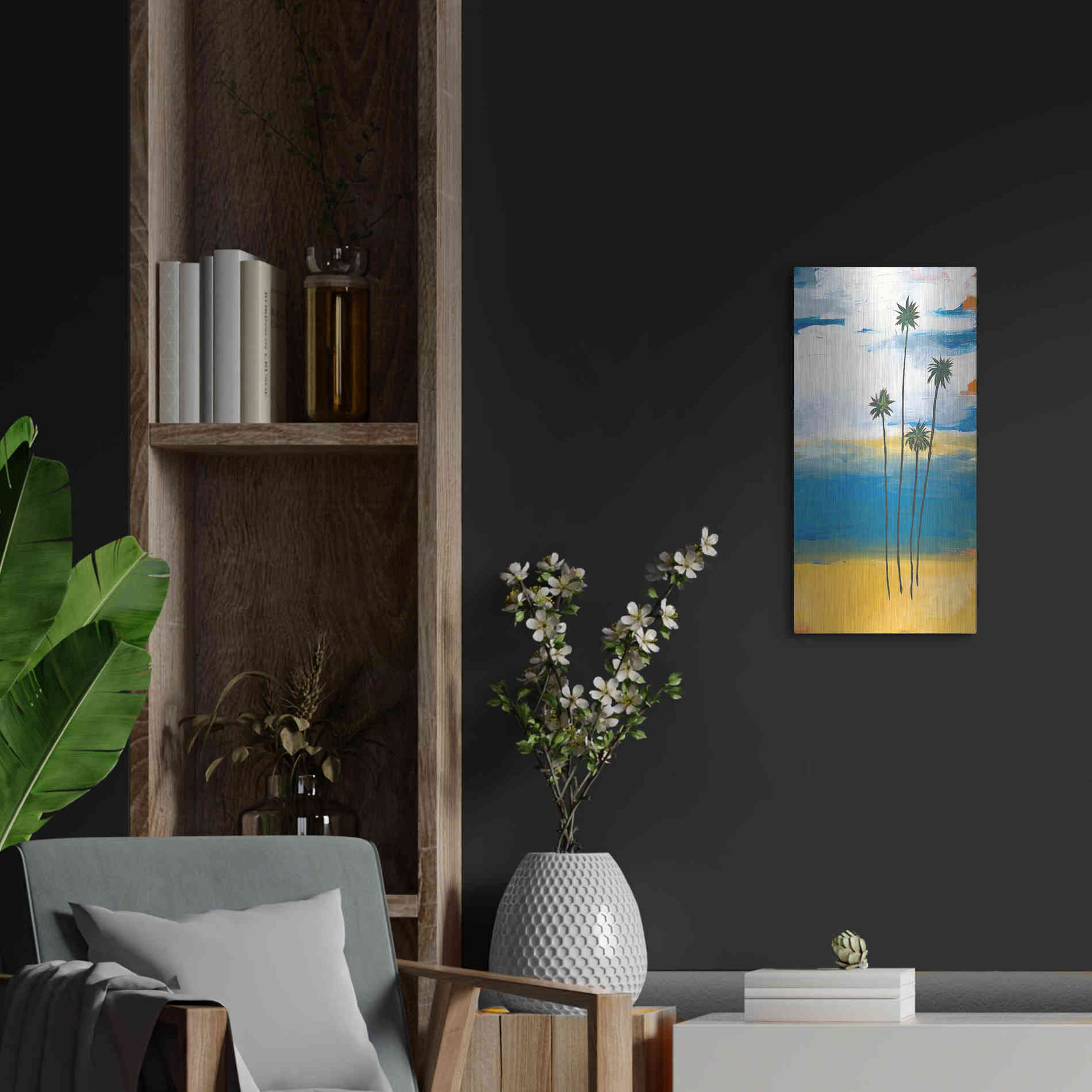 Luxe Metal Art 'Four Palms' by Jan Weiss, Metal Wall Art,12x24