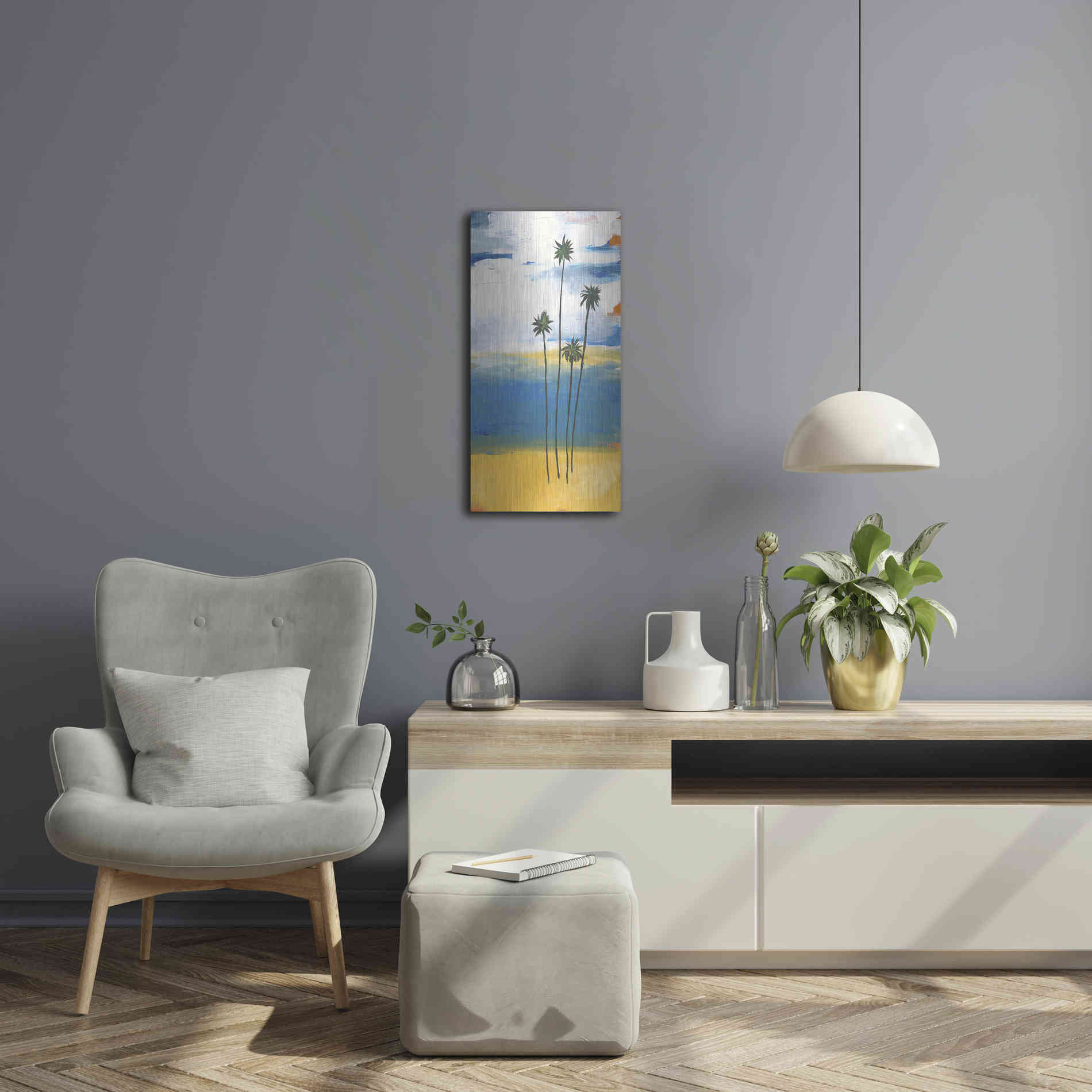 Luxe Metal Art 'Four Palms' by Jan Weiss, Metal Wall Art,12x24