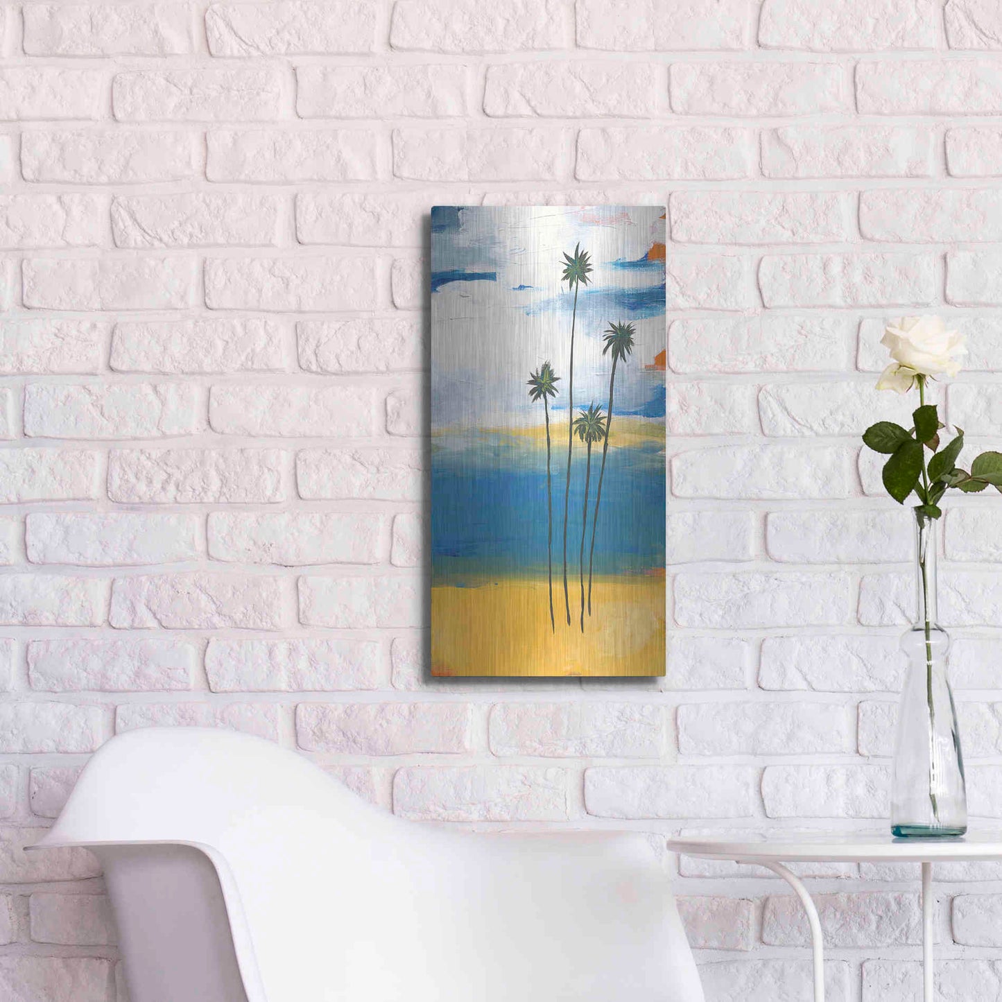 Luxe Metal Art 'Four Palms' by Jan Weiss, Metal Wall Art,12x24