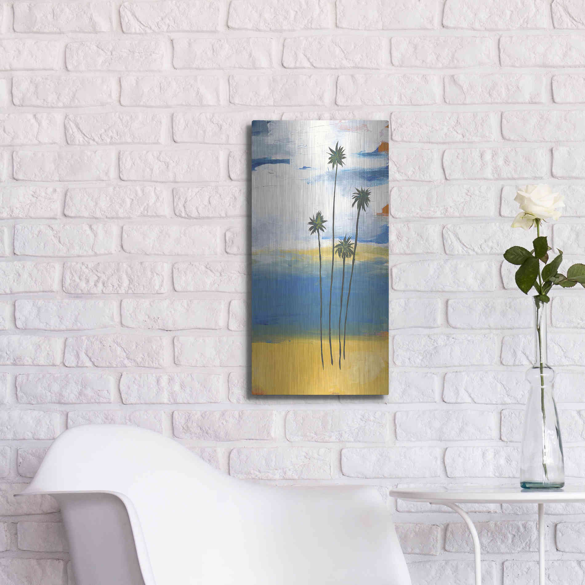 Luxe Metal Art 'Four Palms' by Jan Weiss, Metal Wall Art,12x24