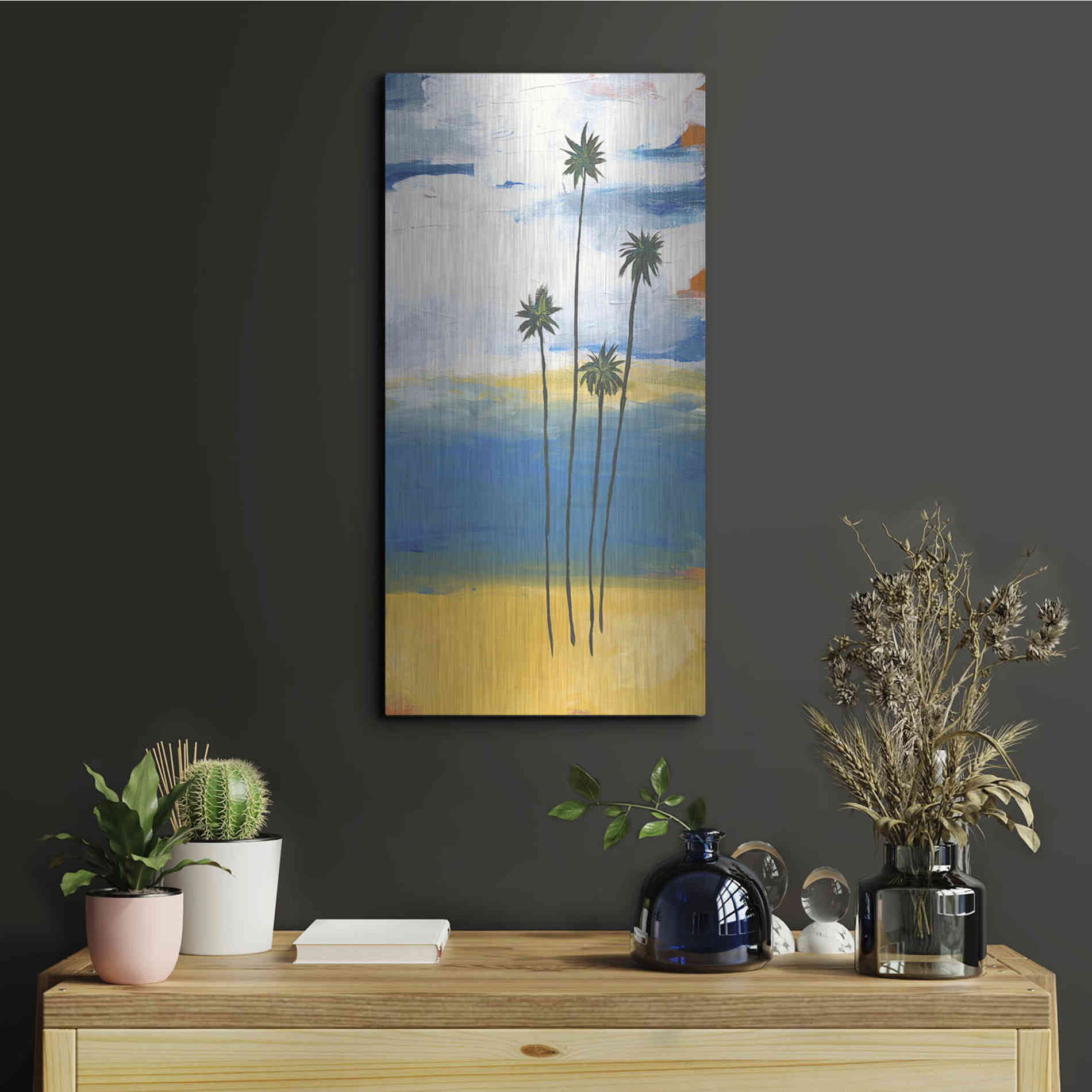 Luxe Metal Art 'Four Palms' by Jan Weiss, Metal Wall Art,12x24