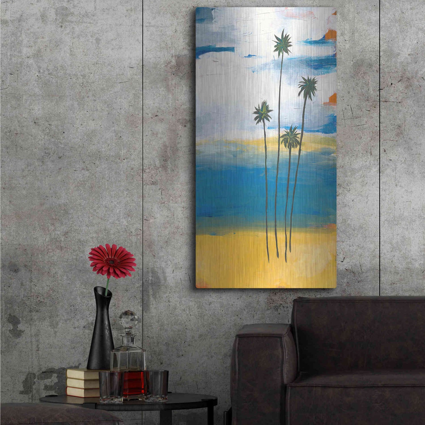 Luxe Metal Art 'Four Palms' by Jan Weiss, Metal Wall Art,24x48