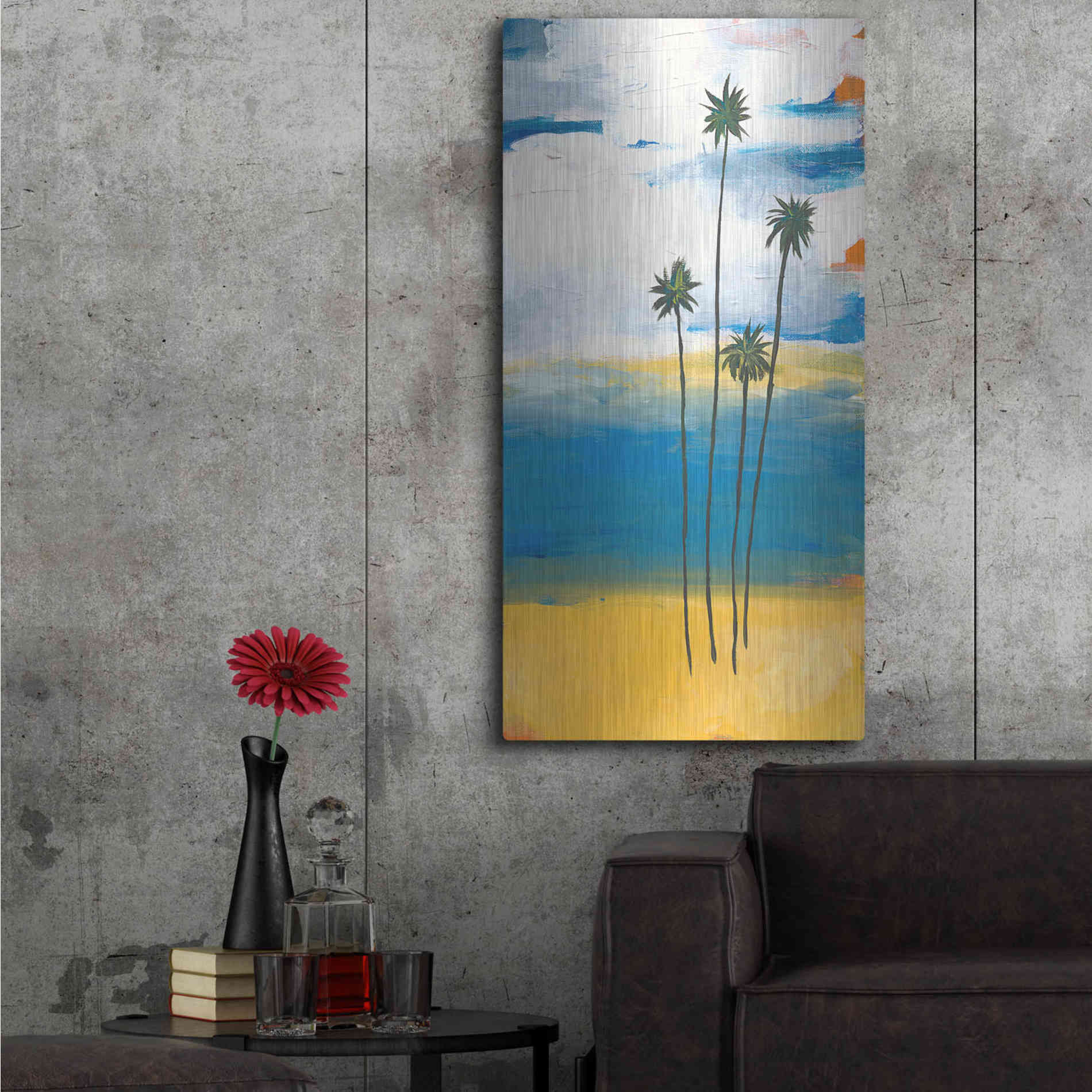 Luxe Metal Art 'Four Palms' by Jan Weiss, Metal Wall Art,24x48