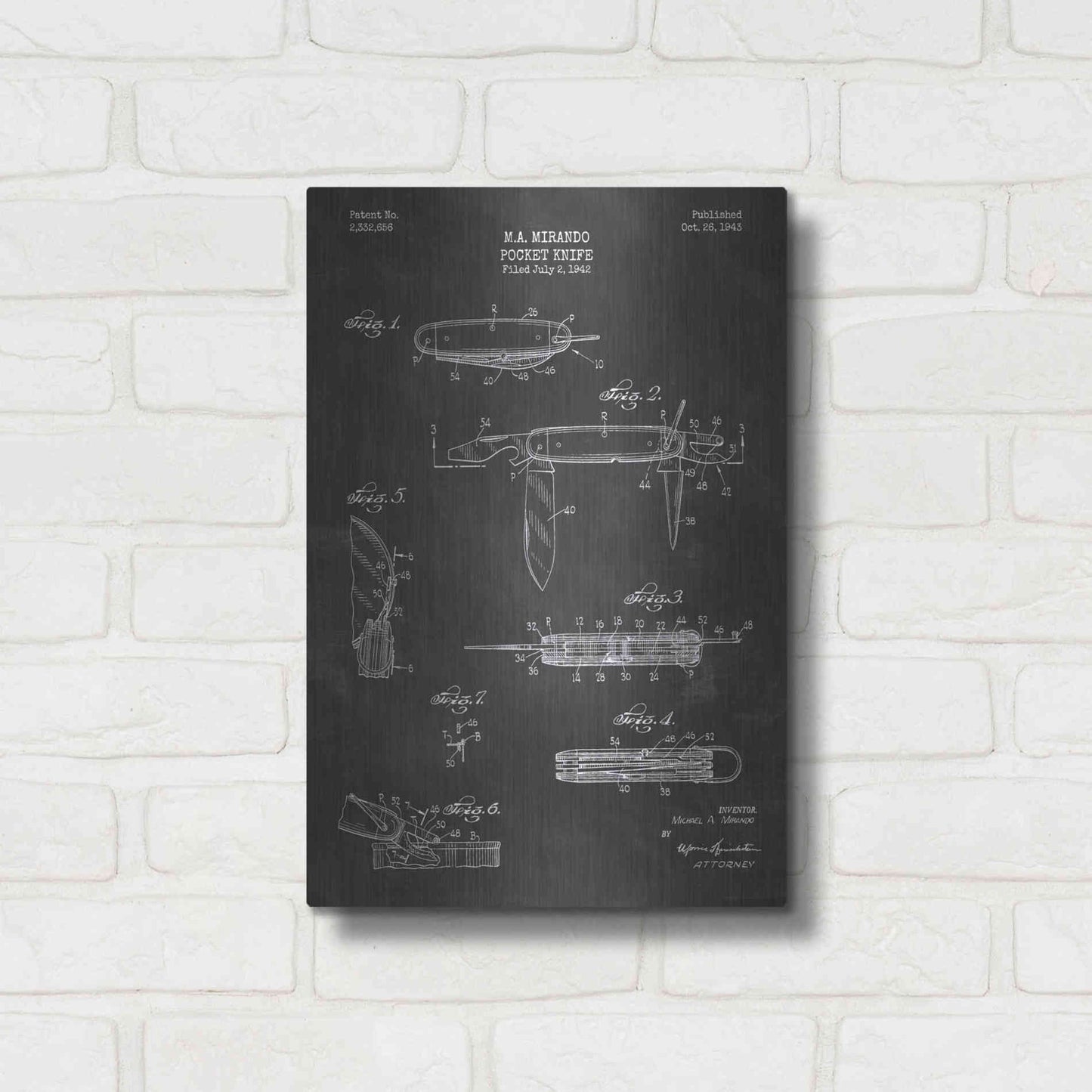 Luxe Metal Art 'Pocket Knife Blueprint Patent Chalkboard' Metal Wall Art,12x16