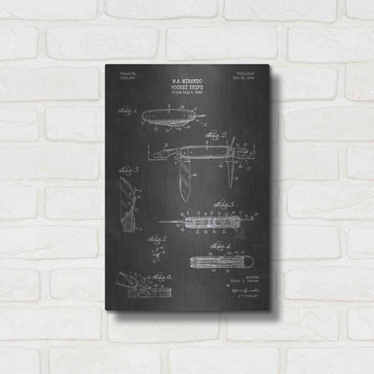 Luxe Metal Art 'Pocket Knife Blueprint Patent Chalkboard' Metal Wall Art,12x16