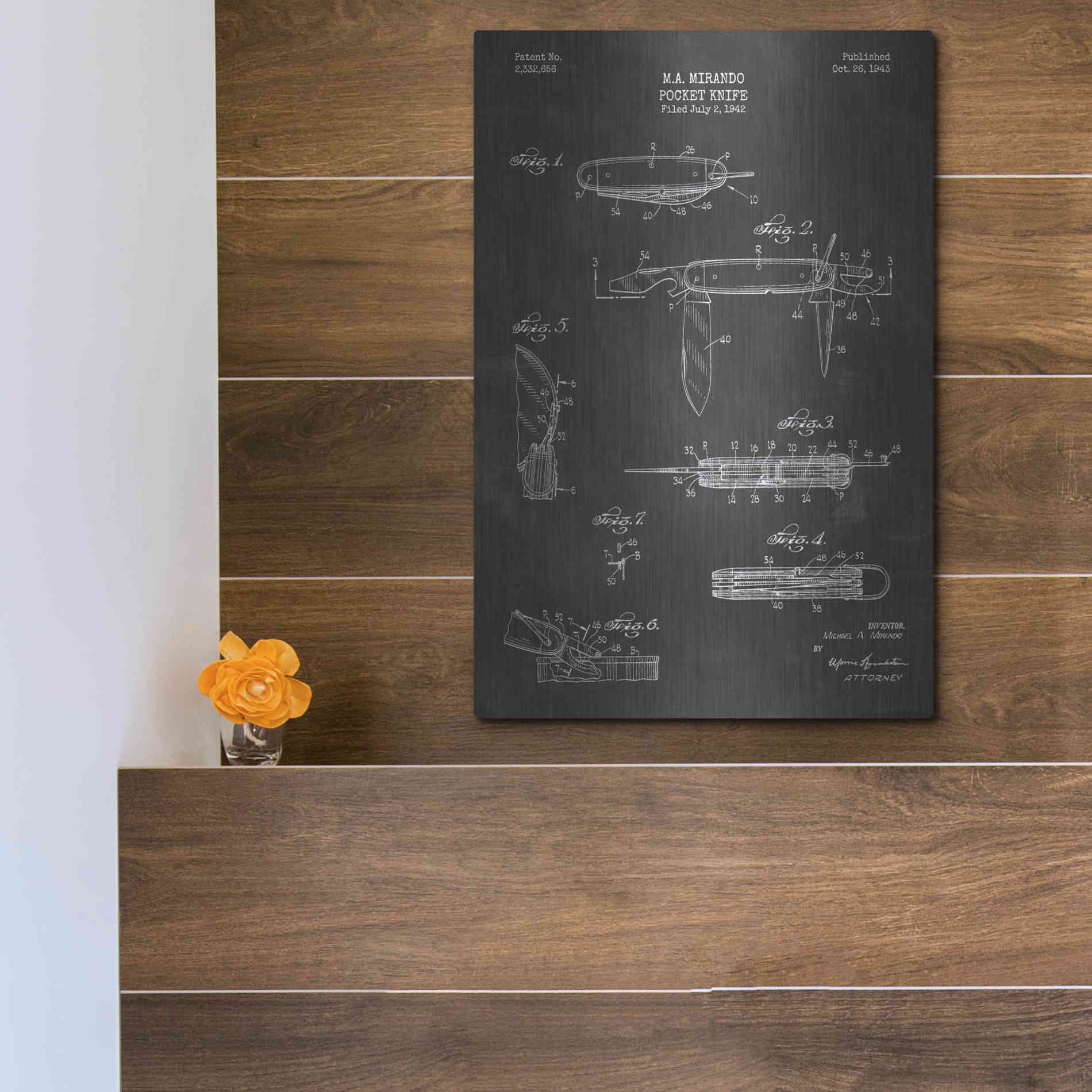 Luxe Metal Art 'Pocket Knife Blueprint Patent Chalkboard' Metal Wall Art,12x16