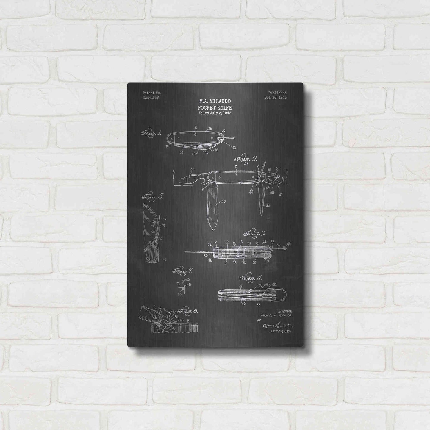 Luxe Metal Art 'Pocket Knife Blueprint Patent Chalkboard' Metal Wall Art,16x24