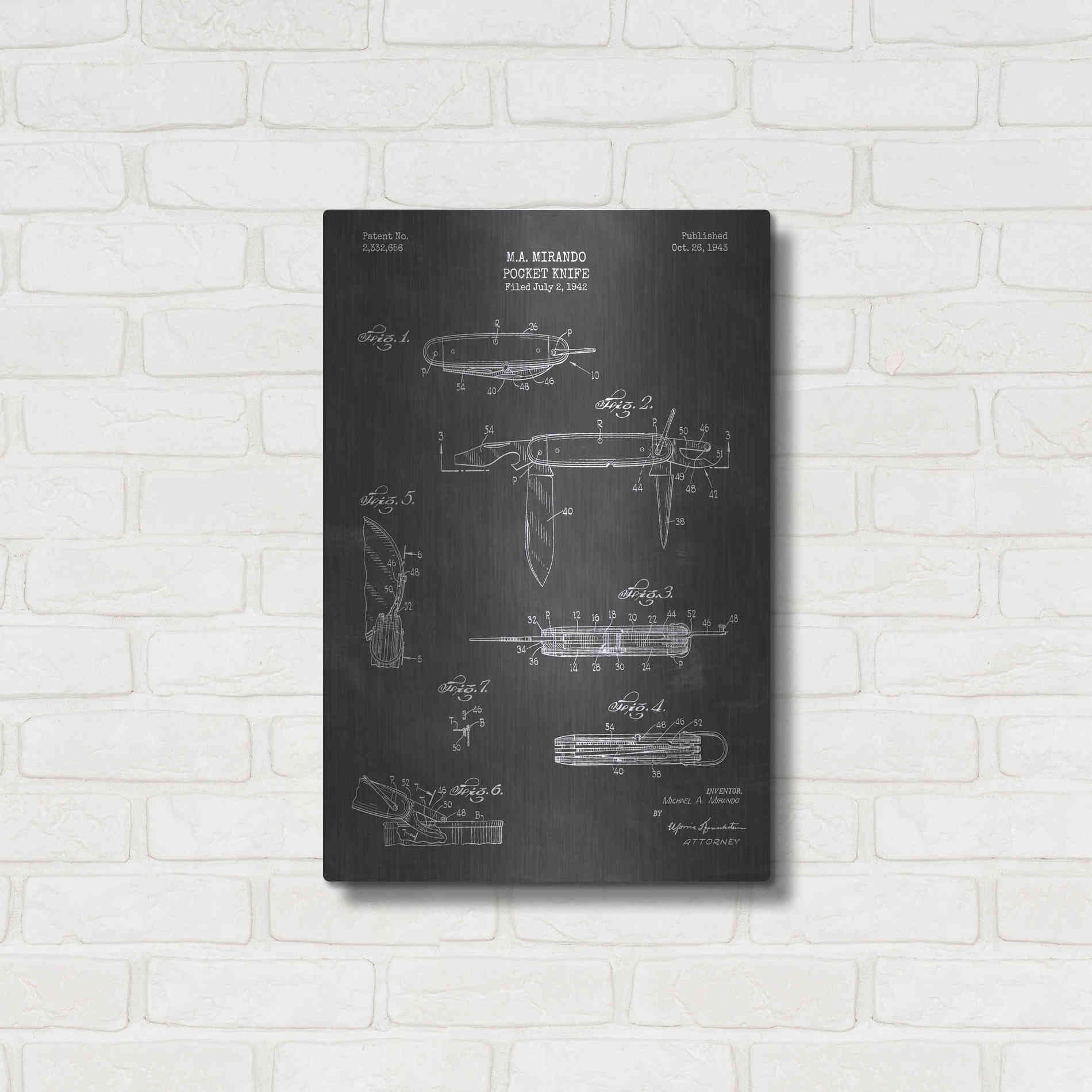 Luxe Metal Art 'Pocket Knife Blueprint Patent Chalkboard' Metal Wall Art,16x24