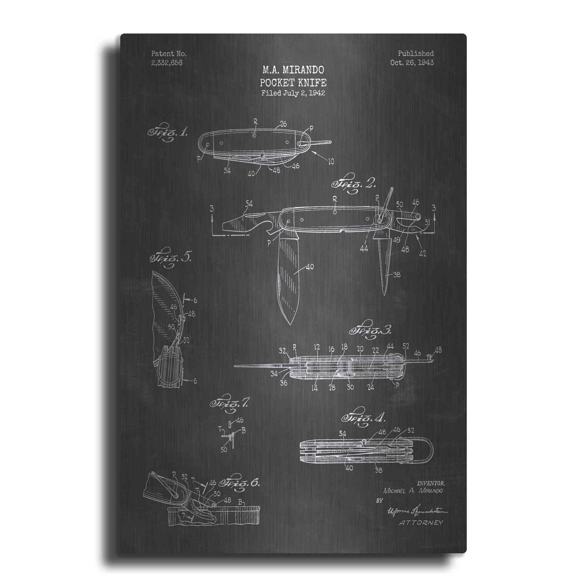 Luxe Metal Art 'Pocket Knife Blueprint Patent Chalkboard' Metal Wall Art