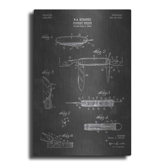 Luxe Metal Art 'Pocket Knife Blueprint Patent Chalkboard' Metal Wall Art