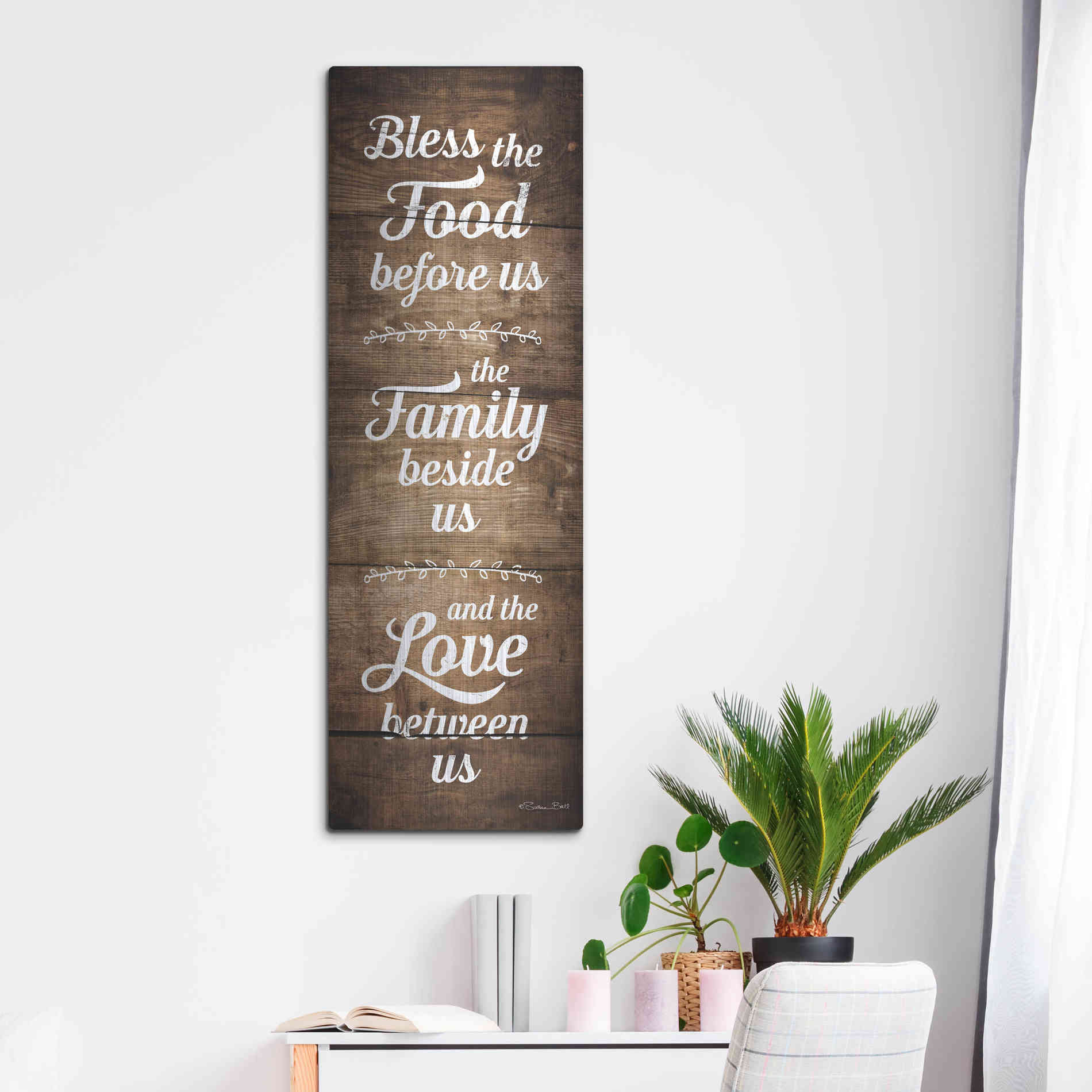 Luxe Metal Art 'Bless the Food Before Us' by Susan Ball, Metal Wall Art,16x48