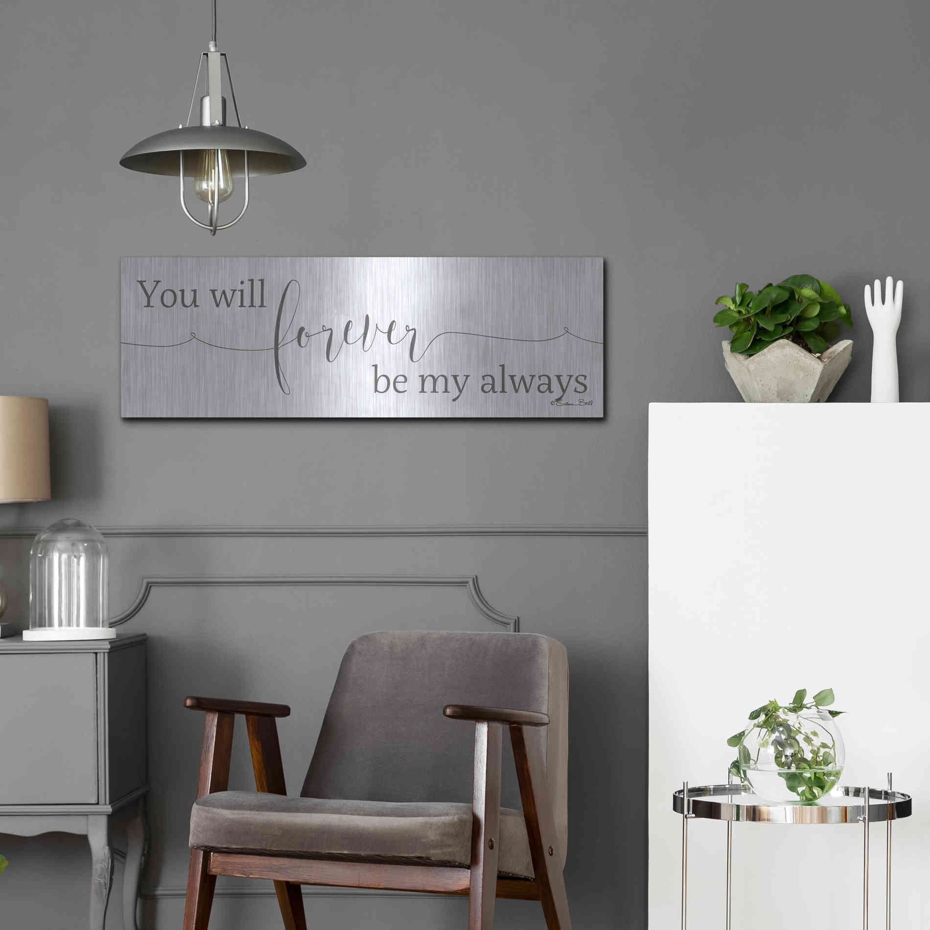 Luxe Metal Art 'Forever be My Always' by Susan Ball, Metal Wall Art,36x12