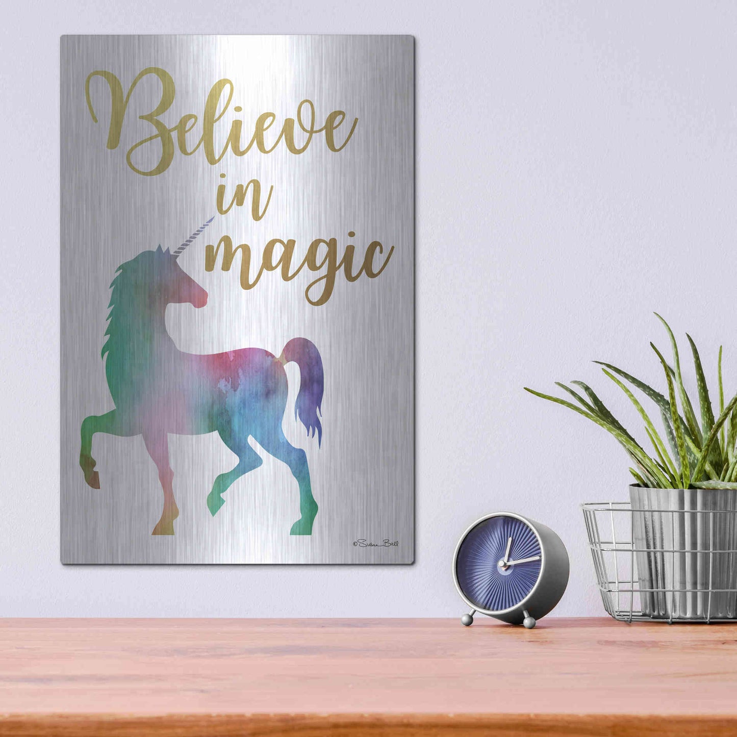 Luxe Metal Art 'Believe in Magic' by Susan Ball, Metal Wall Art,12x16