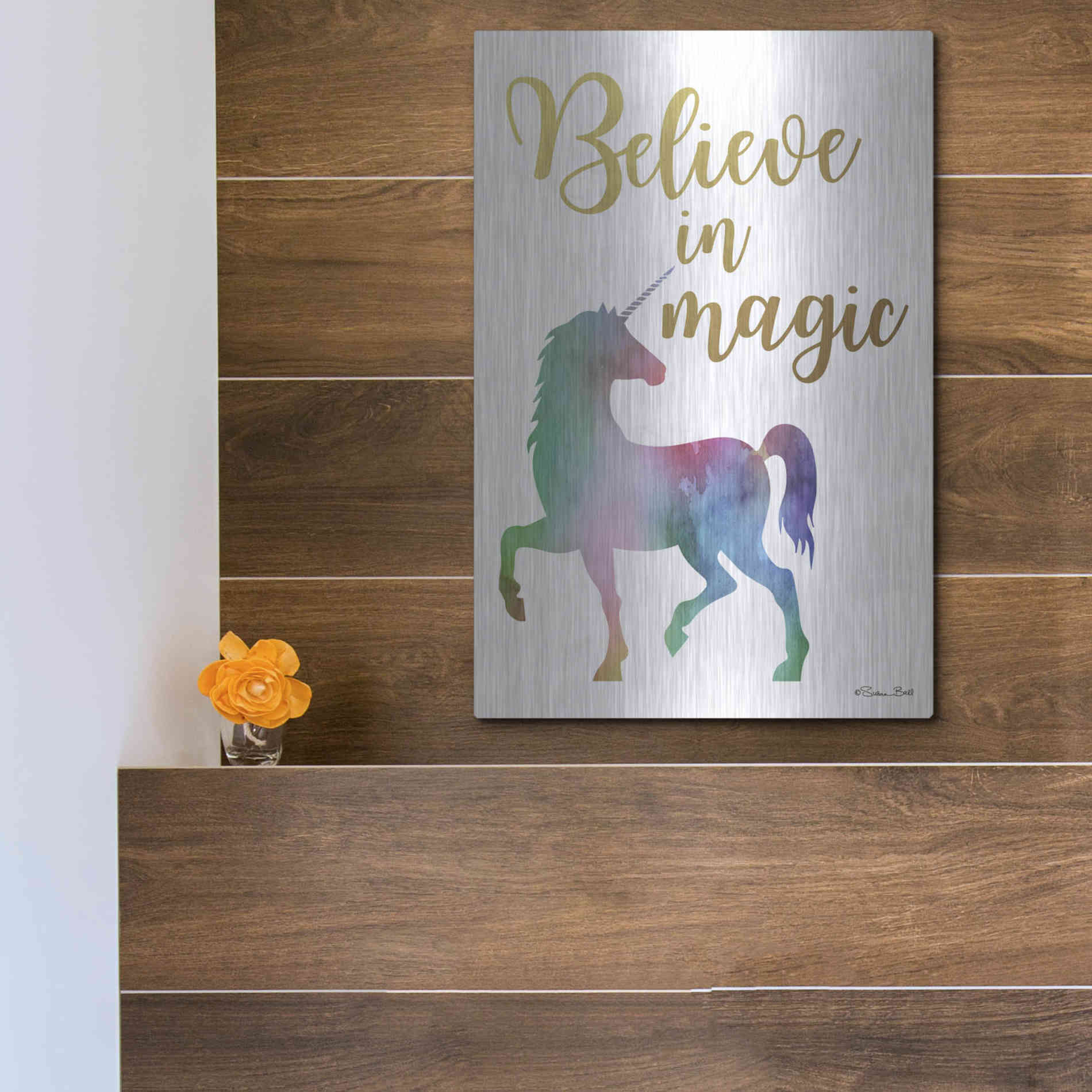 Luxe Metal Art 'Believe in Magic' by Susan Ball, Metal Wall Art,12x16