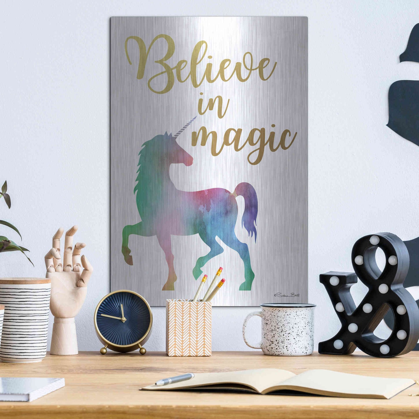 Luxe Metal Art 'Believe in Magic' by Susan Ball, Metal Wall Art,12x16