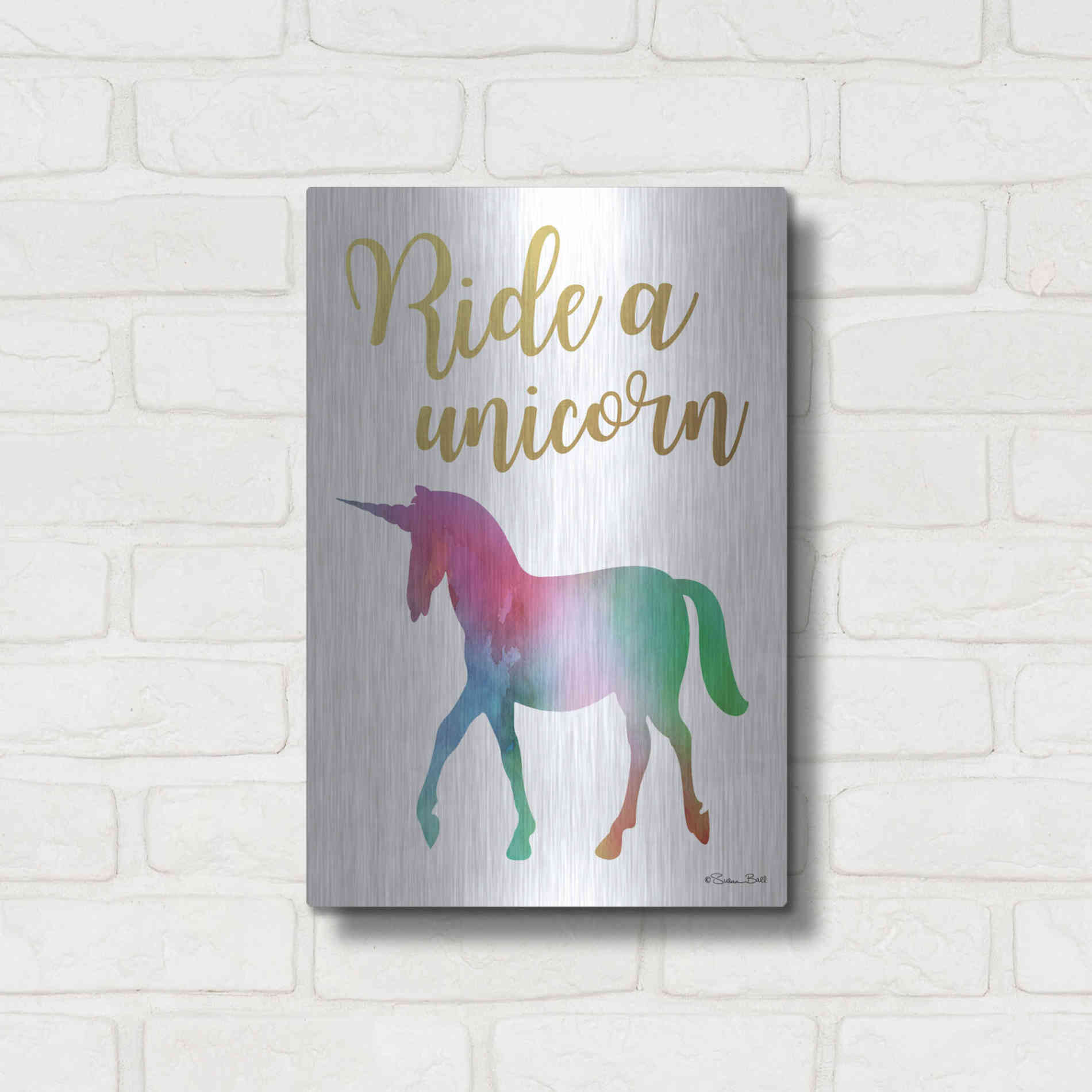 Luxe Metal Art 'Ride a Unicorn' by Susan Ball, Metal Wall Art,12x16