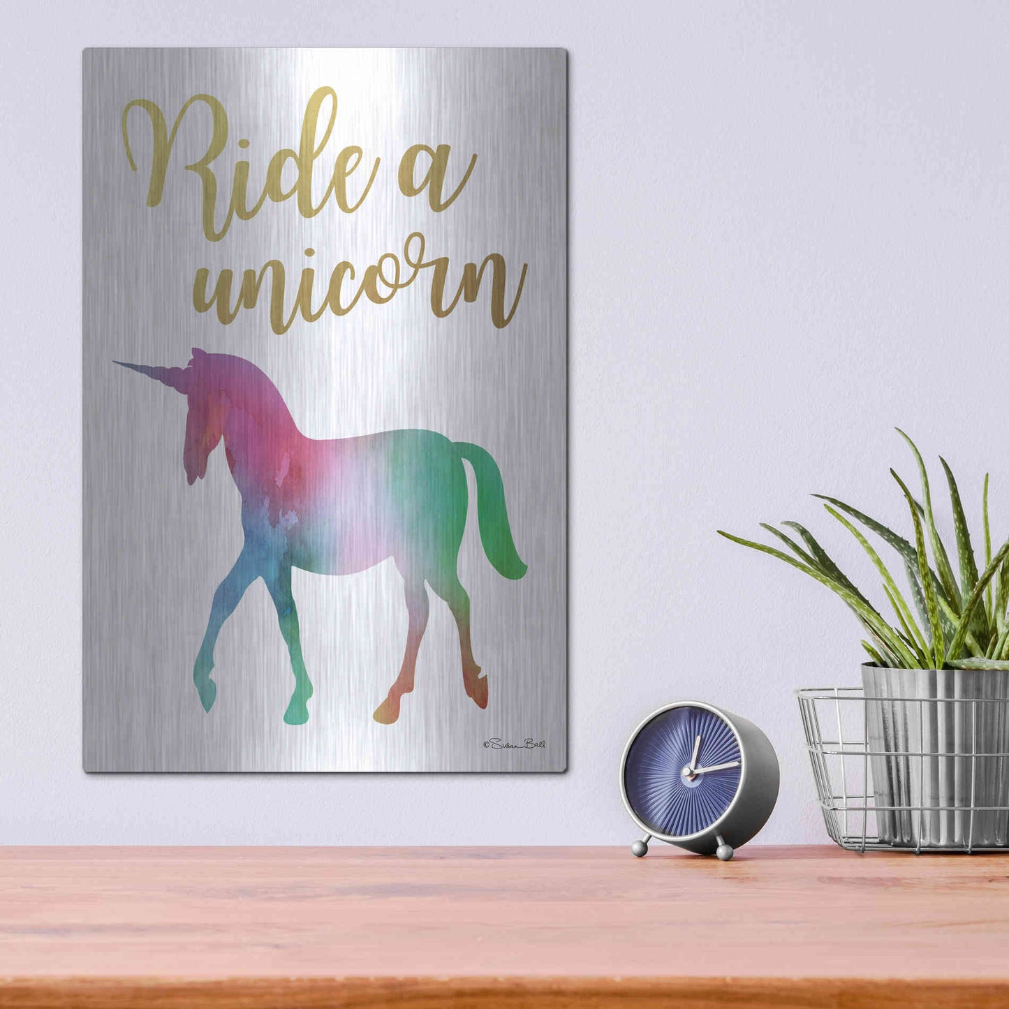 Luxe Metal Art 'Ride a Unicorn' by Susan Ball, Metal Wall Art,12x16