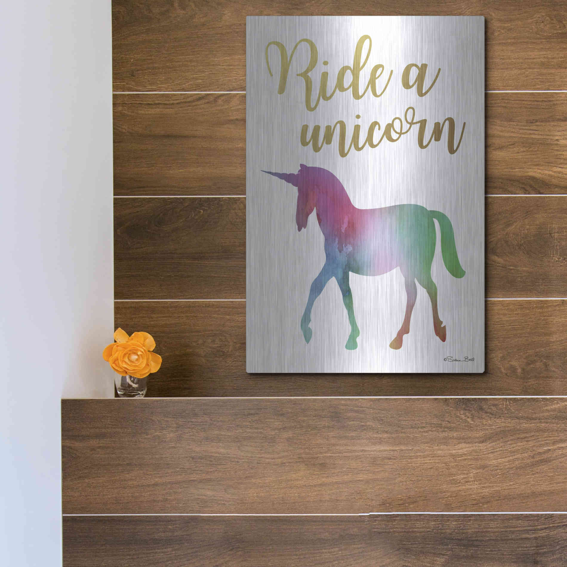 Luxe Metal Art 'Ride a Unicorn' by Susan Ball, Metal Wall Art,12x16