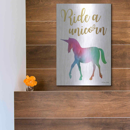 Luxe Metal Art 'Ride a Unicorn' by Susan Ball, Metal Wall Art,12x16