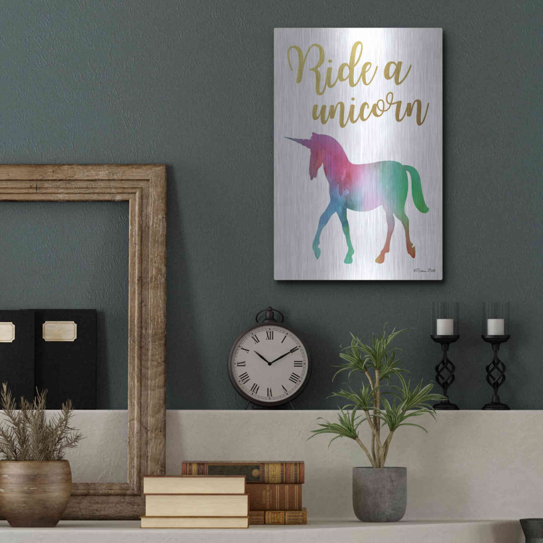 Luxe Metal Art 'Ride a Unicorn' by Susan Ball, Metal Wall Art,12x16