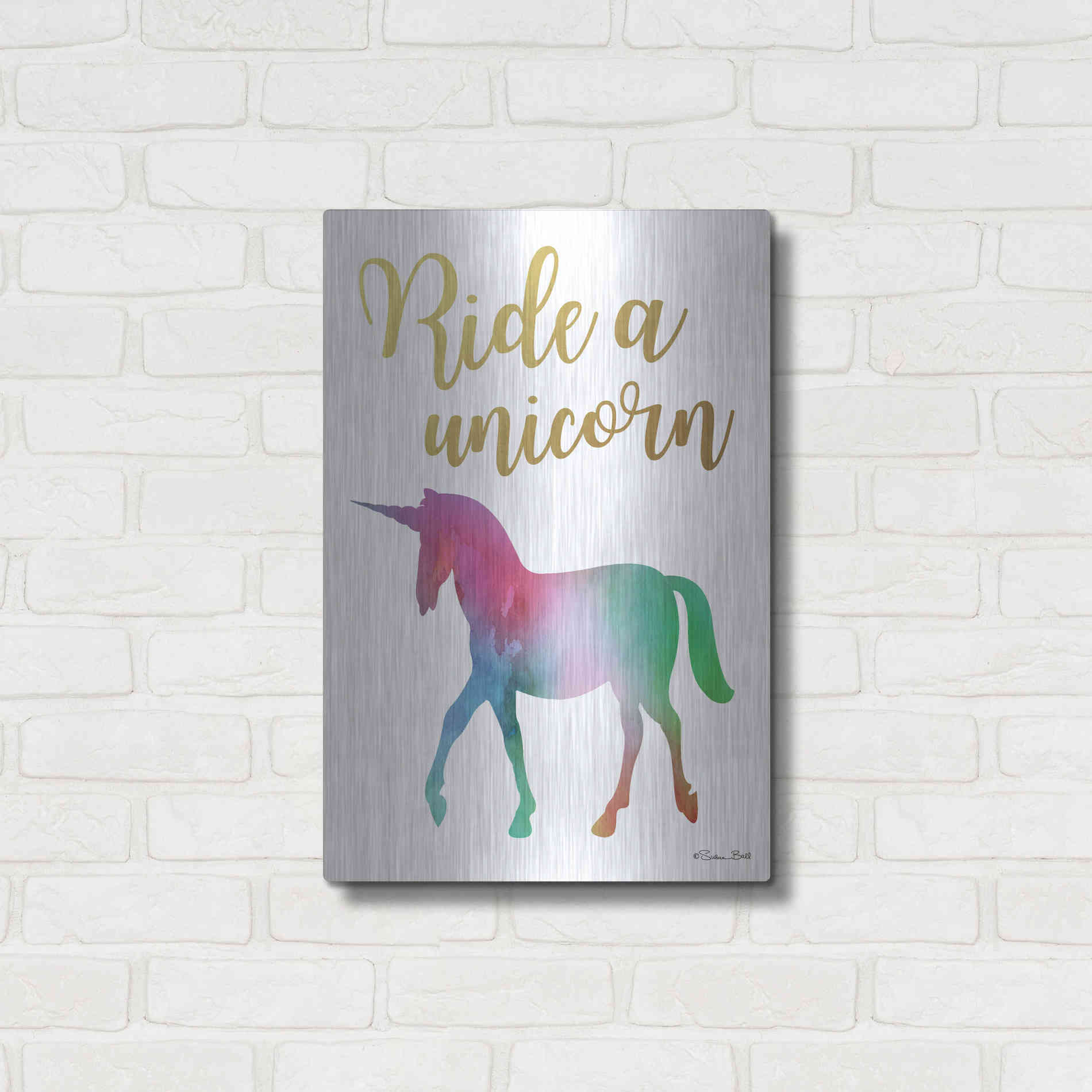 Luxe Metal Art 'Ride a Unicorn' by Susan Ball, Metal Wall Art,16x24