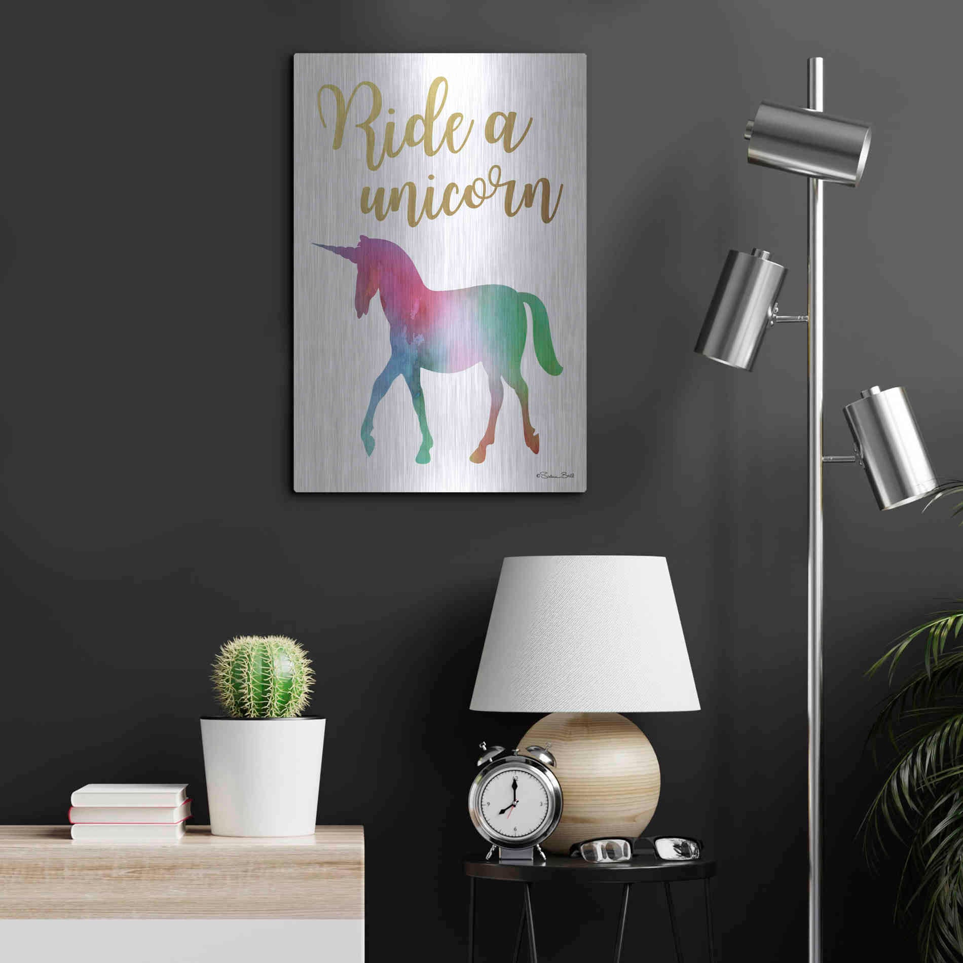 Luxe Metal Art 'Ride a Unicorn' by Susan Ball, Metal Wall Art,16x24