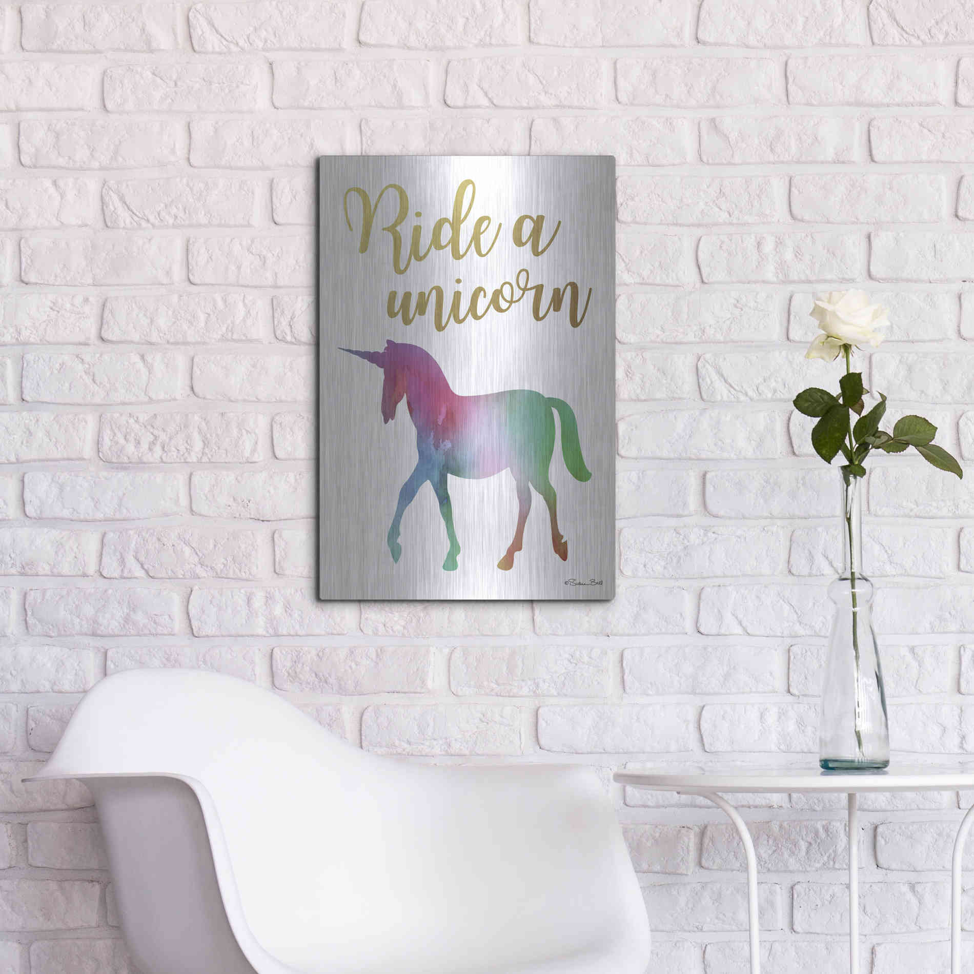 Luxe Metal Art 'Ride a Unicorn' by Susan Ball, Metal Wall Art,16x24