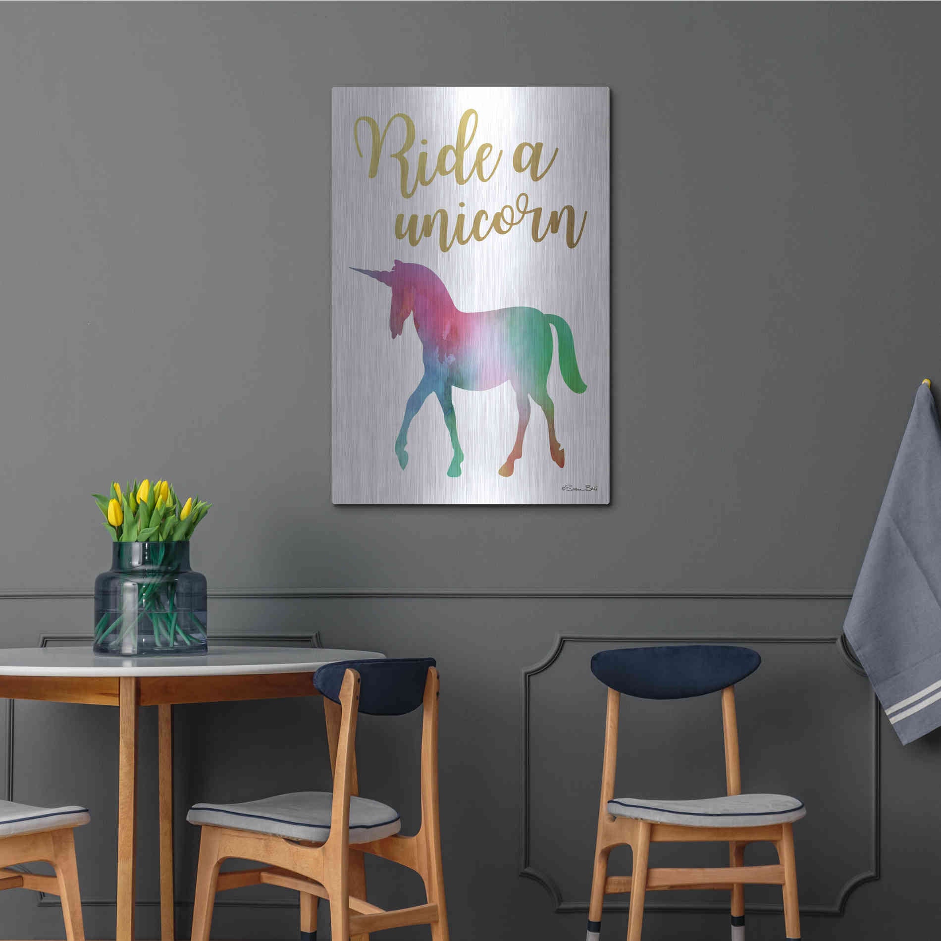 Luxe Metal Art 'Ride a Unicorn' by Susan Ball, Metal Wall Art,24x36
