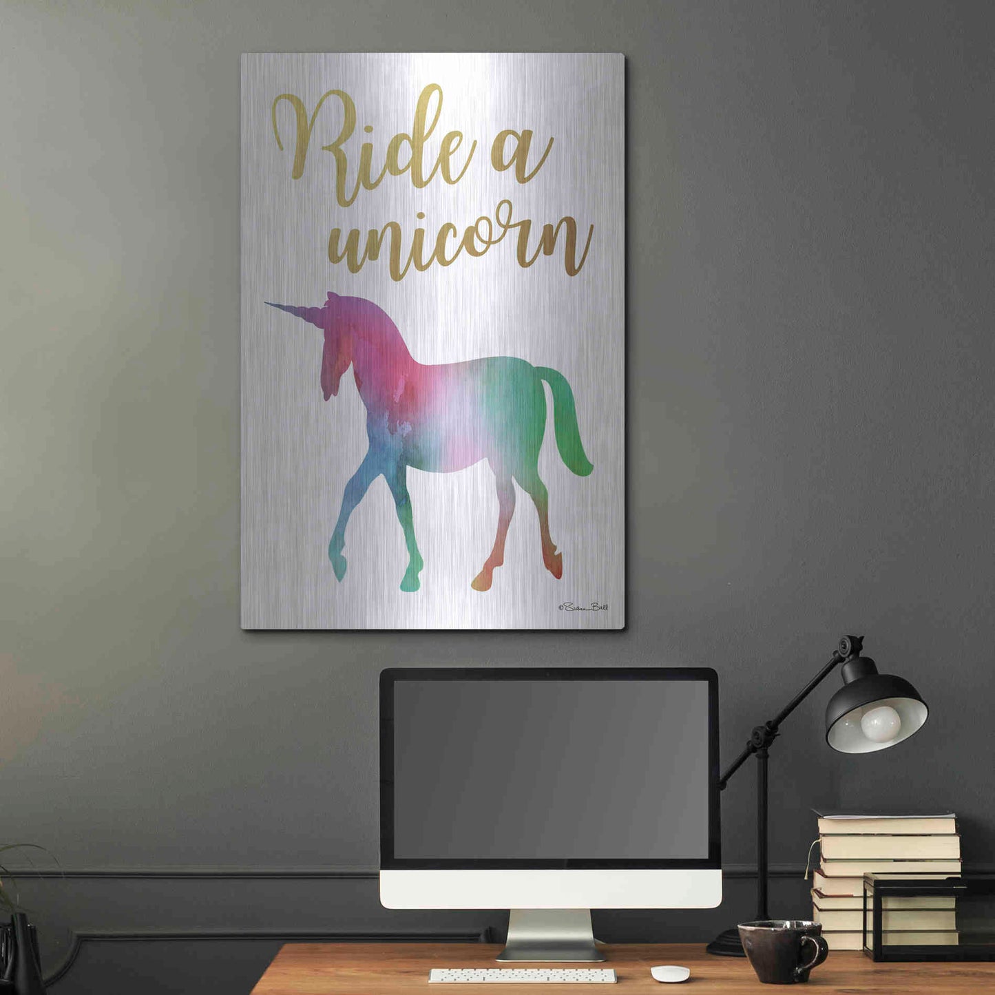 Luxe Metal Art 'Ride a Unicorn' by Susan Ball, Metal Wall Art,24x36
