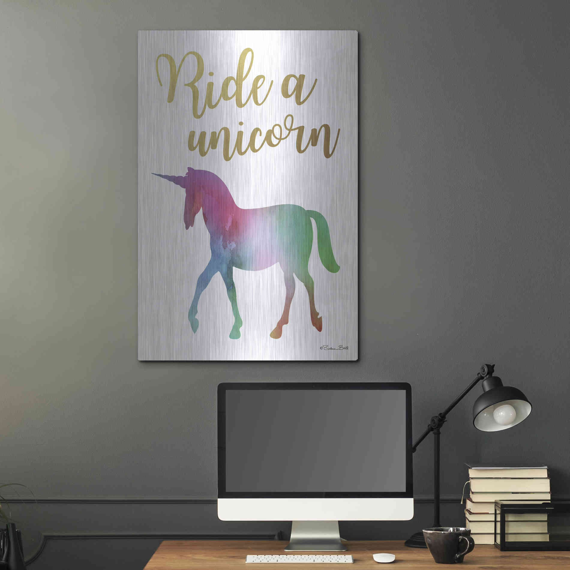 Luxe Metal Art 'Ride a Unicorn' by Susan Ball, Metal Wall Art,24x36