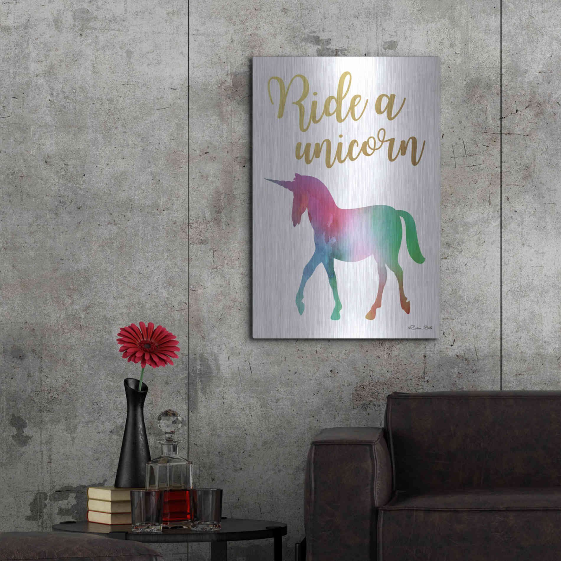 Luxe Metal Art 'Ride a Unicorn' by Susan Ball, Metal Wall Art,24x36