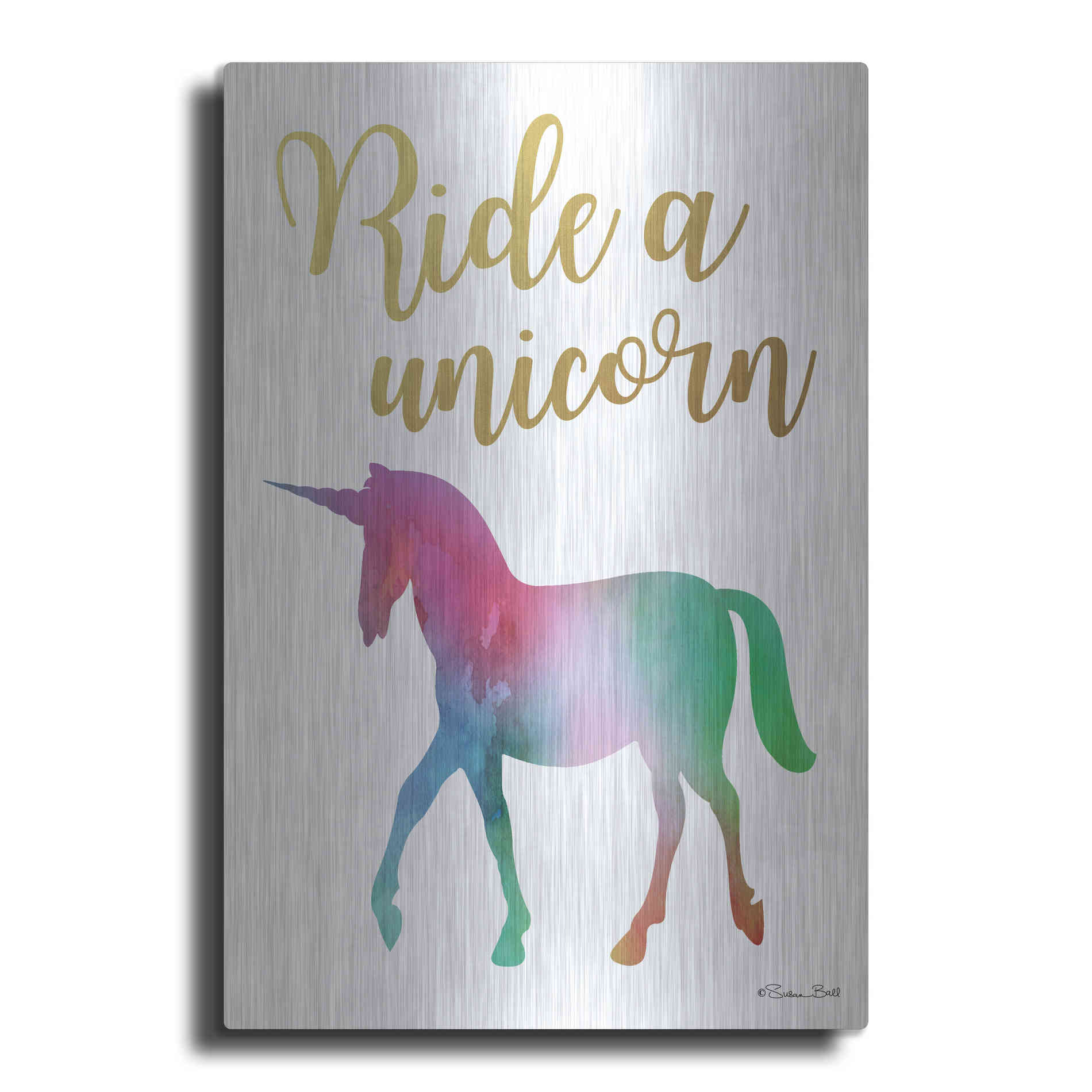 Luxe Metal Art 'Ride a Unicorn' by Susan Ball, Metal Wall Art