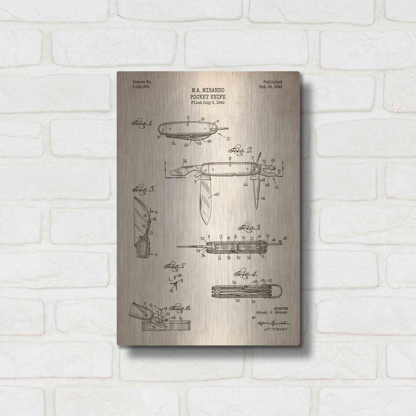 Luxe Metal Art 'Pocket Knife Blueprint Patent Parchment' Metal Wall Art,12x16