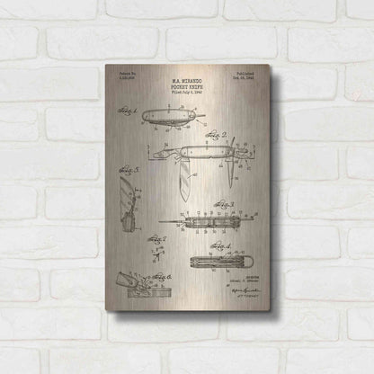 Luxe Metal Art 'Pocket Knife Blueprint Patent Parchment' Metal Wall Art,12x16