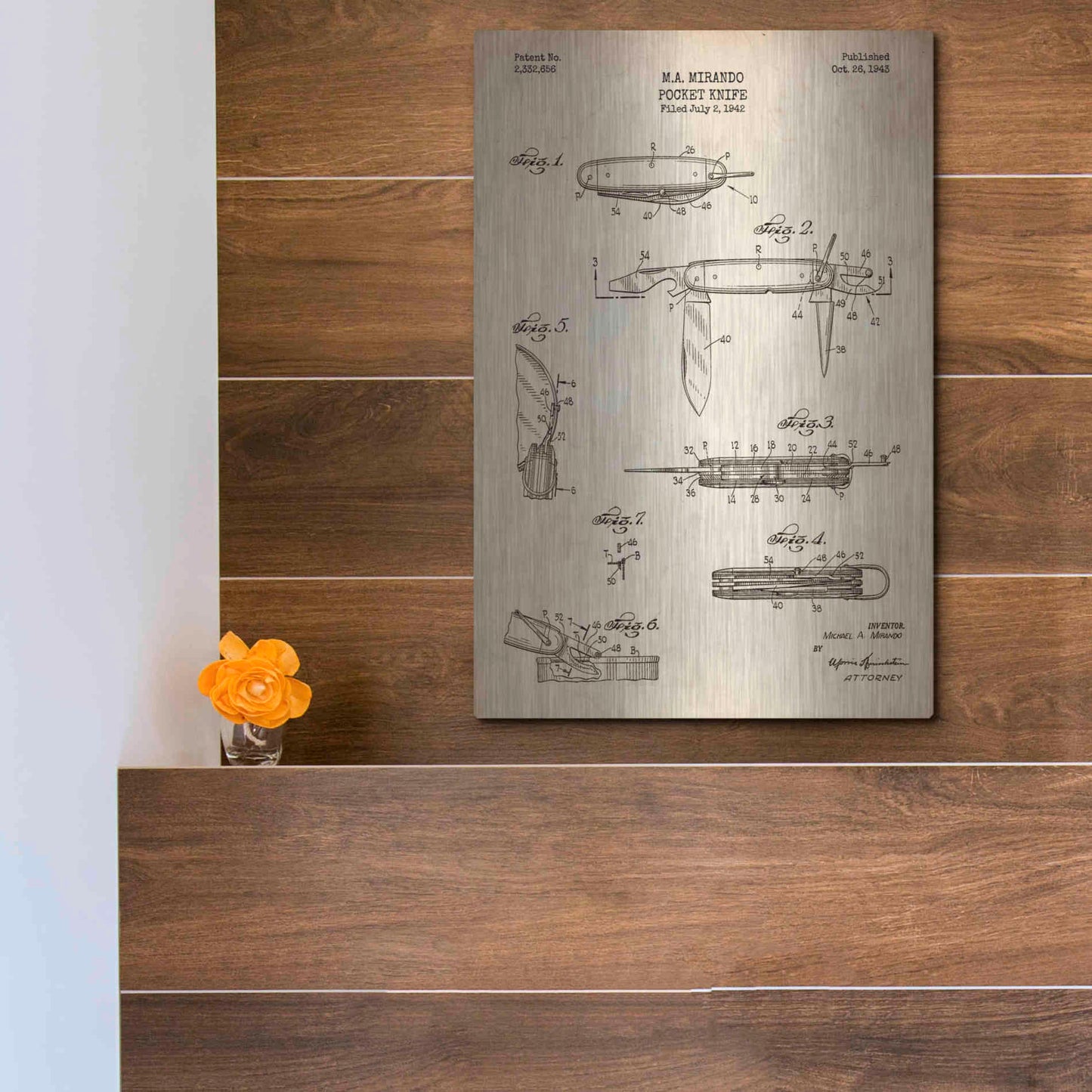 Luxe Metal Art 'Pocket Knife Blueprint Patent Parchment' Metal Wall Art,12x16