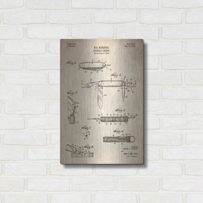 Luxe Metal Art 'Pocket Knife Blueprint Patent Parchment' Metal Wall Art,16x24