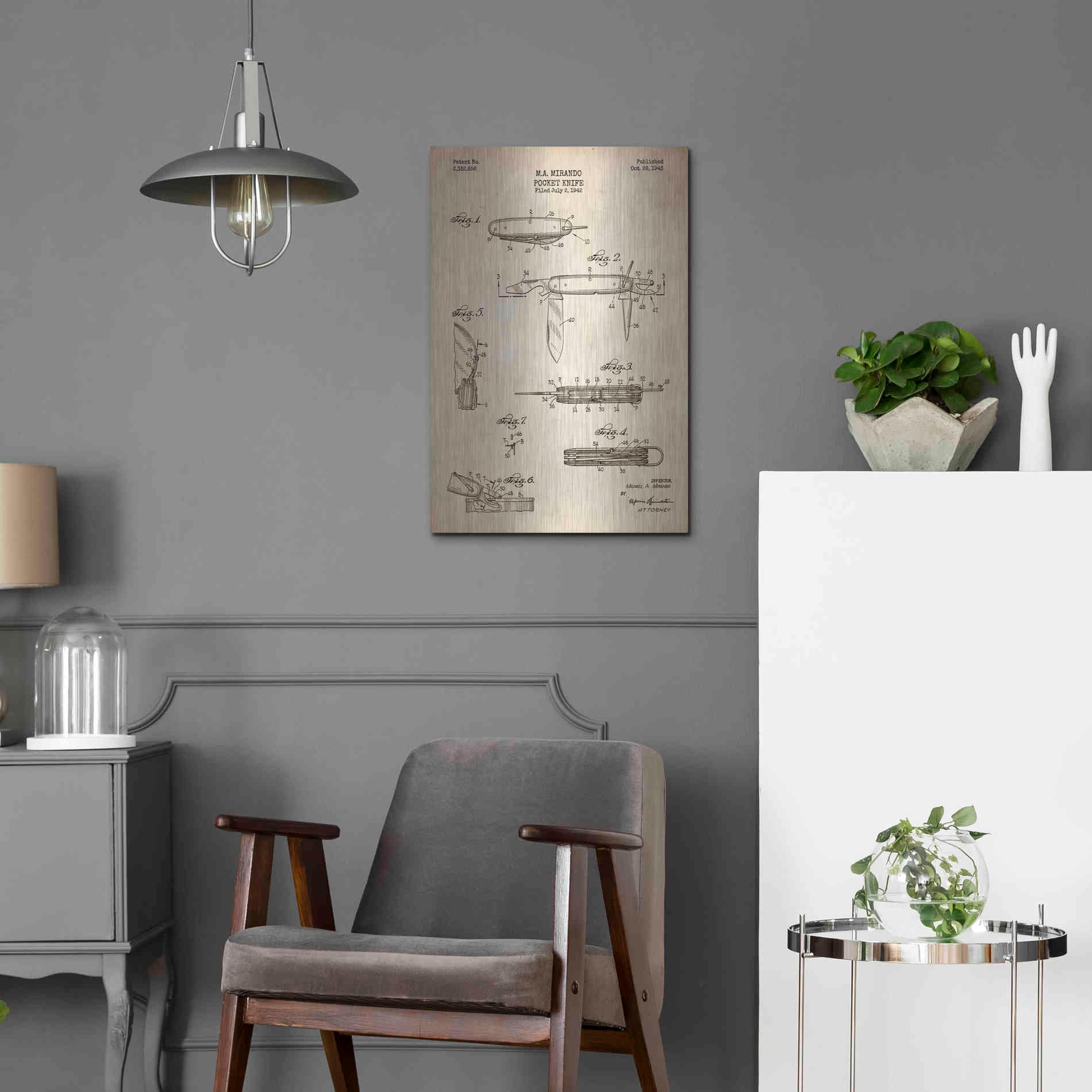 Luxe Metal Art 'Pocket Knife Blueprint Patent Parchment' Metal Wall Art,16x24