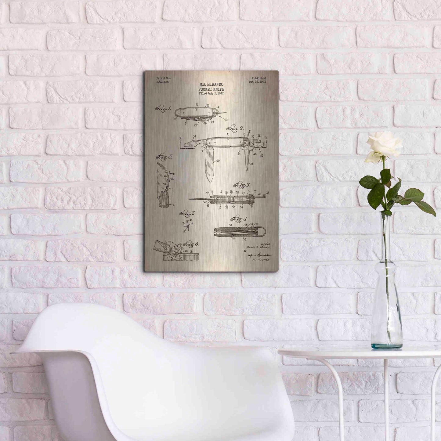 Luxe Metal Art 'Pocket Knife Blueprint Patent Parchment' Metal Wall Art,16x24