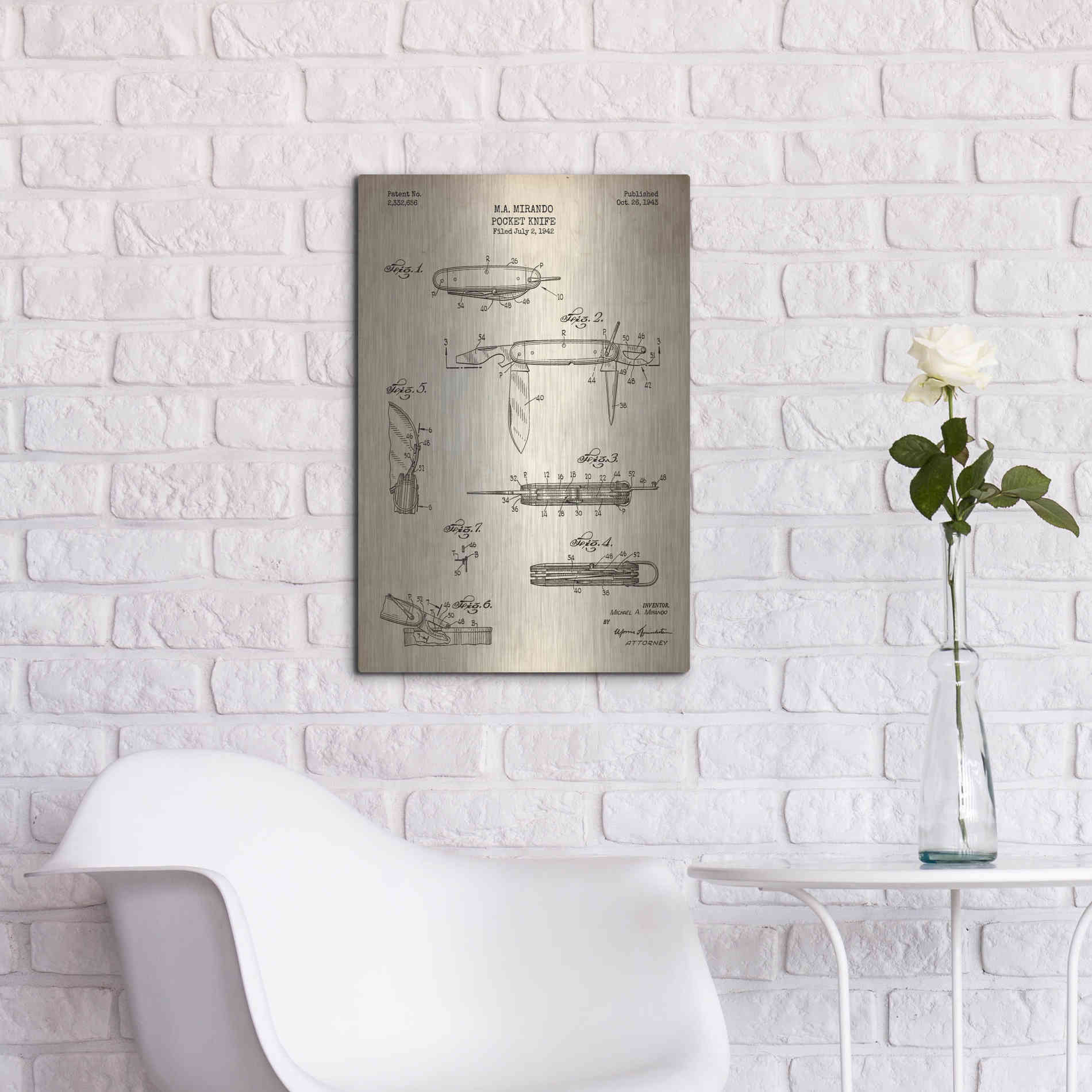 Luxe Metal Art 'Pocket Knife Blueprint Patent Parchment' Metal Wall Art,16x24