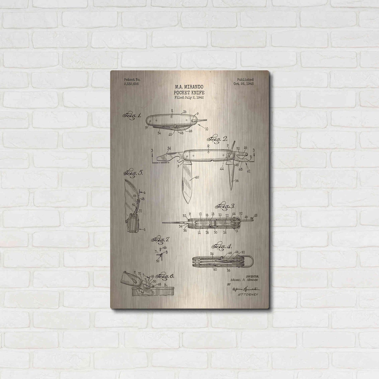Luxe Metal Art 'Pocket Knife Blueprint Patent Parchment' Metal Wall Art,24x36