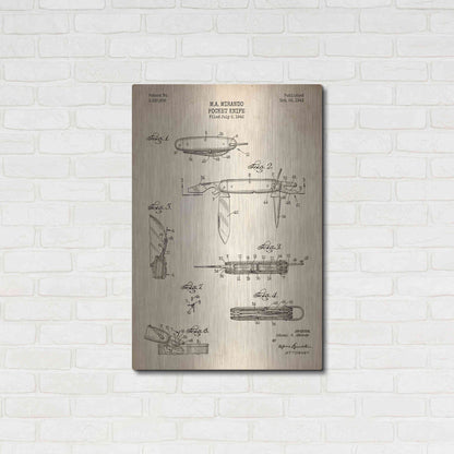 Luxe Metal Art 'Pocket Knife Blueprint Patent Parchment' Metal Wall Art,24x36