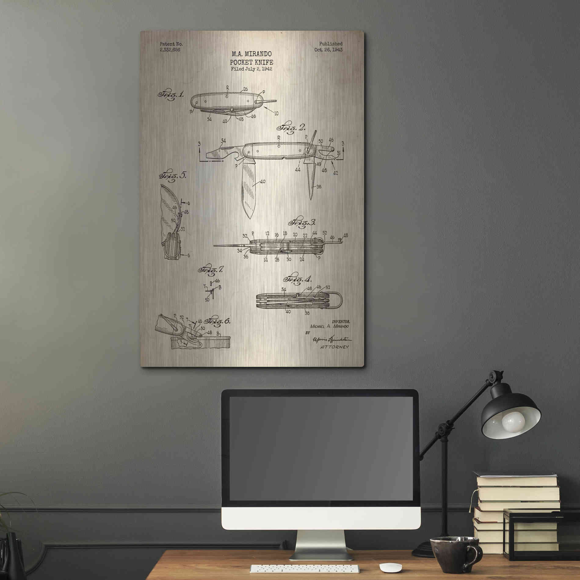 Luxe Metal Art 'Pocket Knife Blueprint Patent Parchment' Metal Wall Art,24x36
