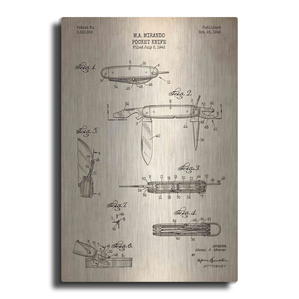 Luxe Metal Art 'Pocket Knife Blueprint Patent Parchment' Metal Wall Art