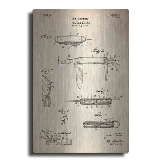 Luxe Metal Art 'Pocket Knife Blueprint Patent Parchment' Metal Wall Art