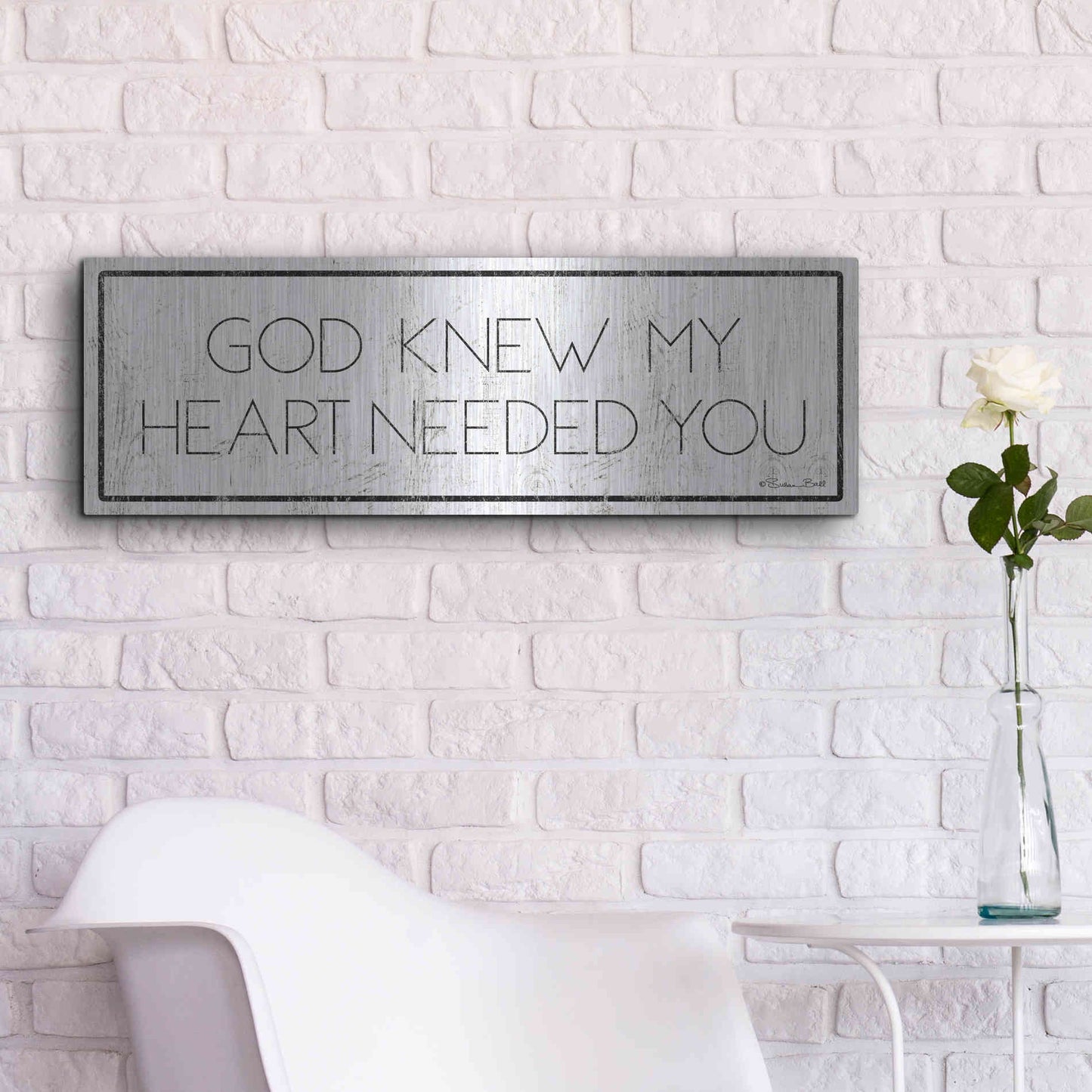 Luxe Metal Art 'God Knew My Heart Needed You' by Susan Ball, Metal Wall Art,36x12