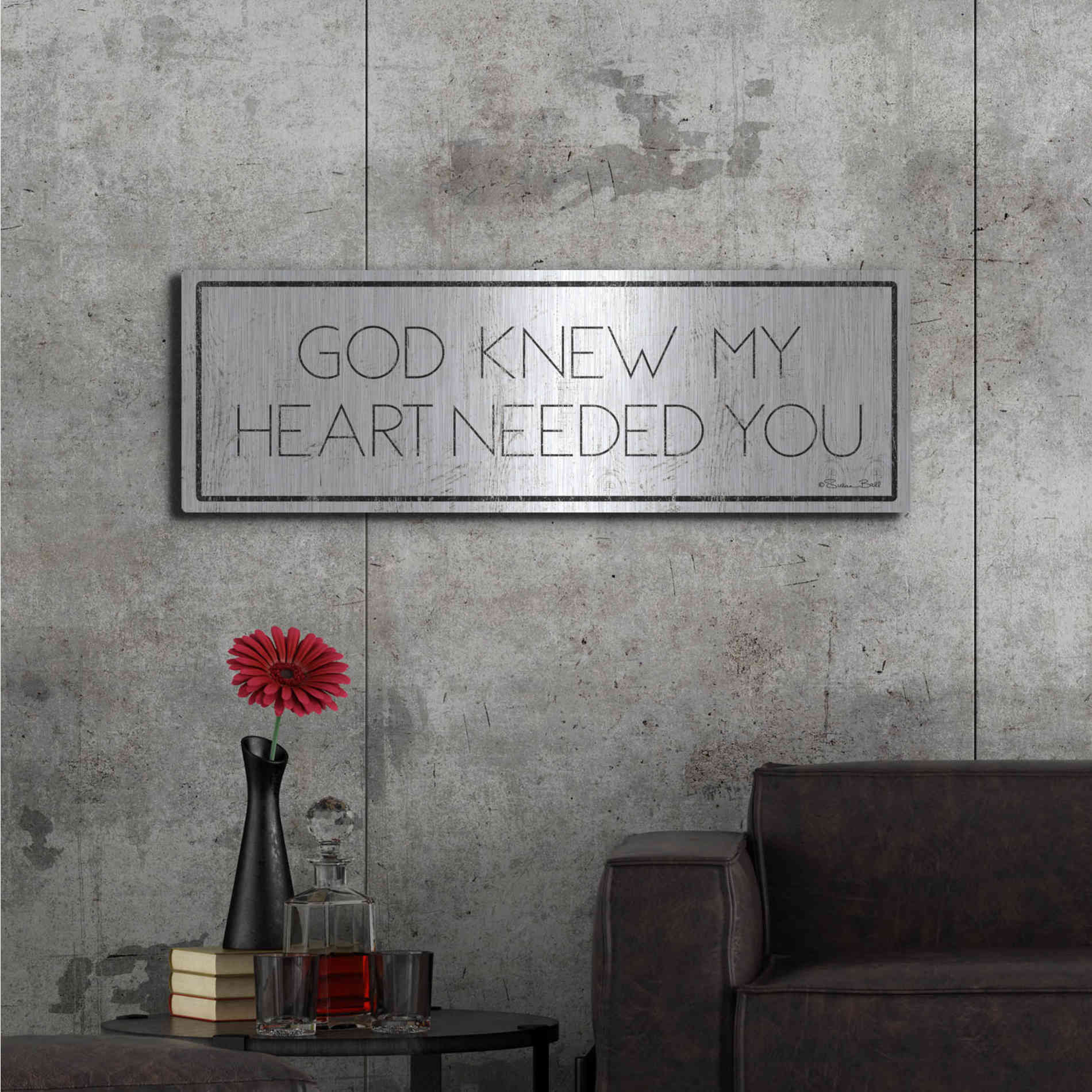 Luxe Metal Art 'God Knew My Heart Needed You' by Susan Ball, Metal Wall Art,48x16